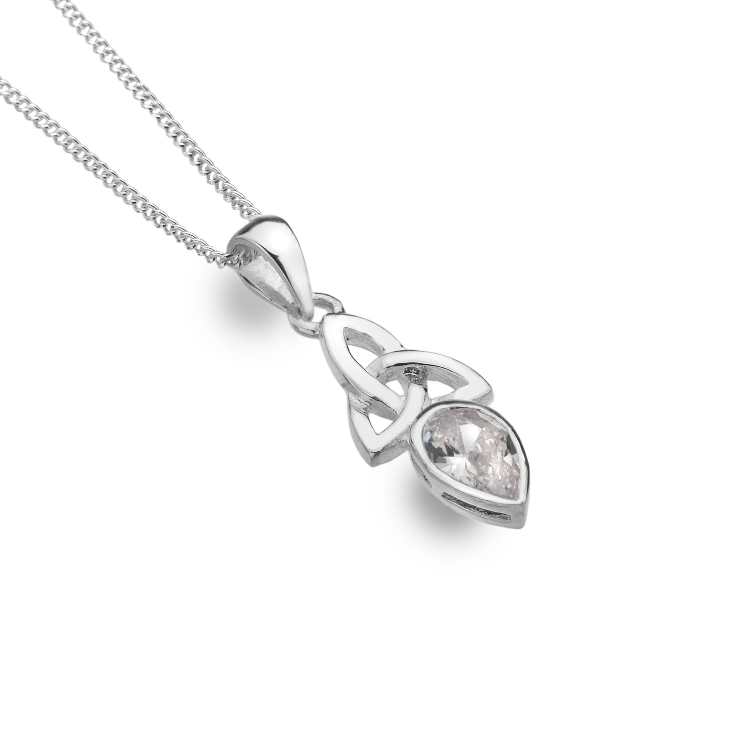 Celtic Trinity Sterling Silver April Birthstone Pendant Necklace