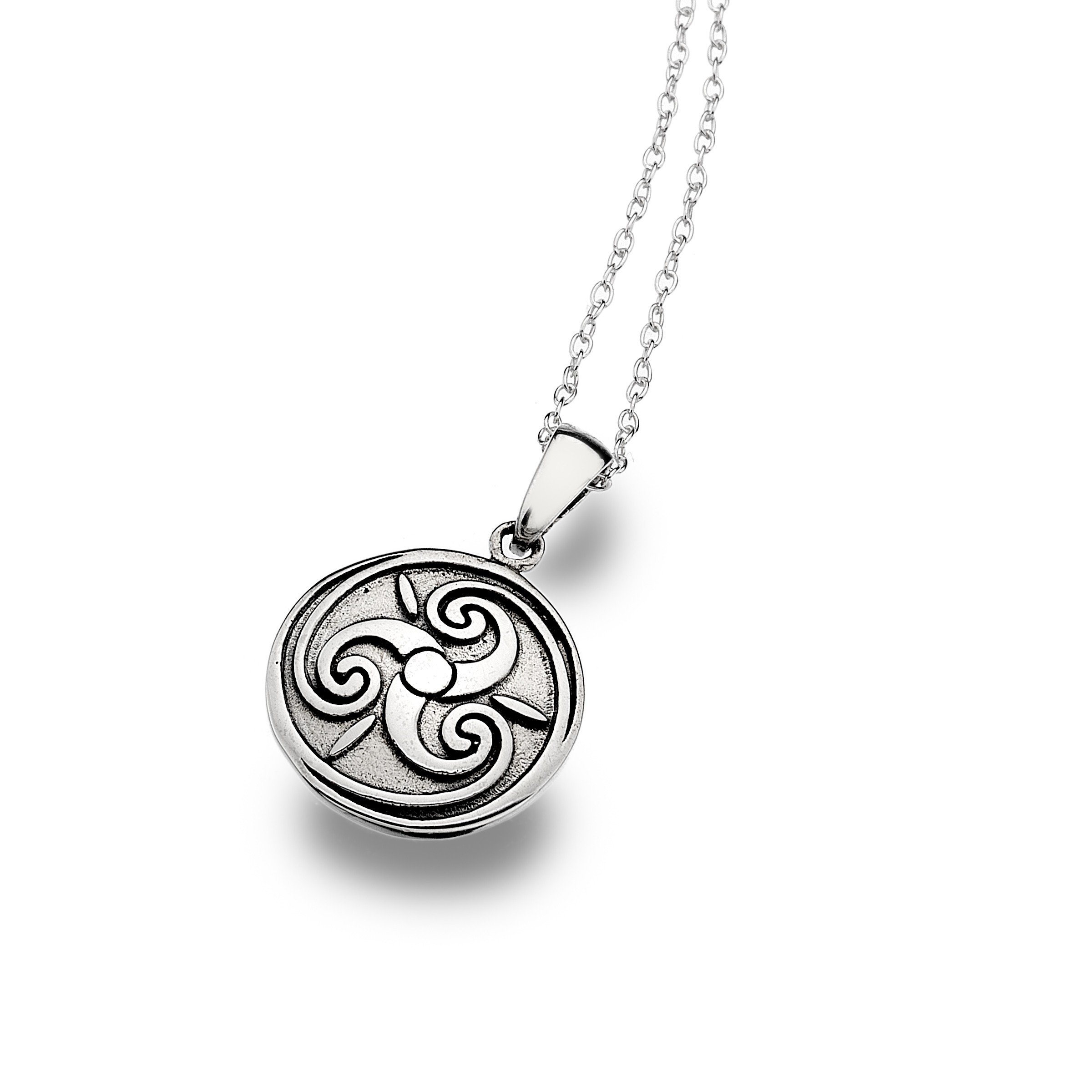 Celtic Triskele Round Sterling Silver Pendant Necklace