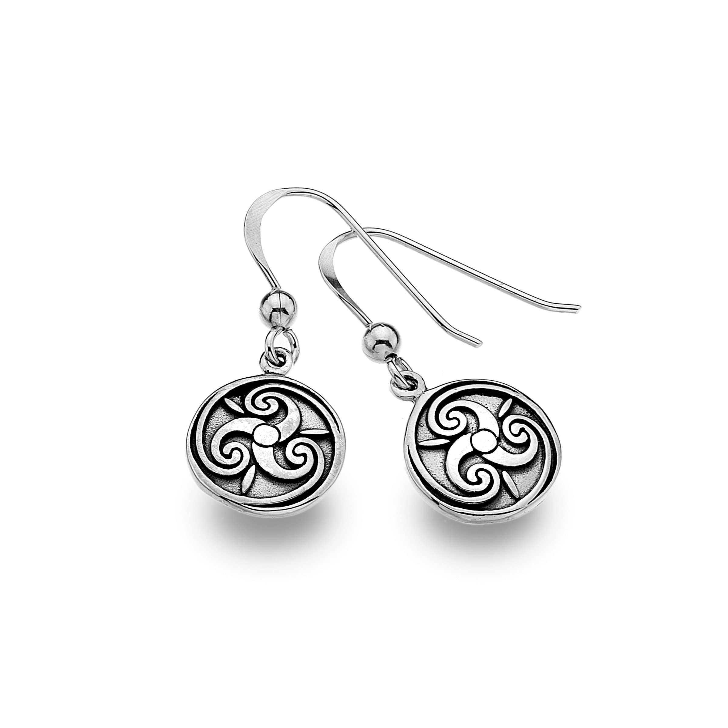 Celtic Triskele Round Solid Sterling Silver Earrings 