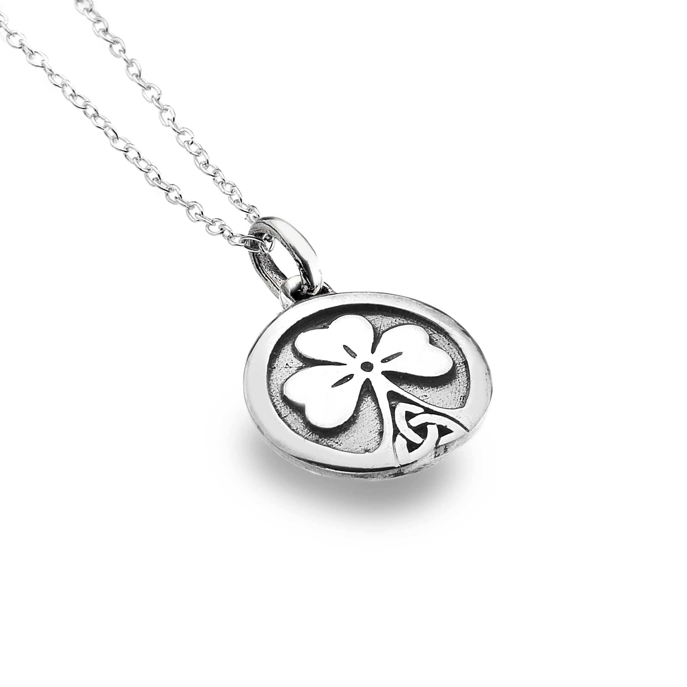 Celtic Shamrock & Knot Sterling Silver Pendant Necklace