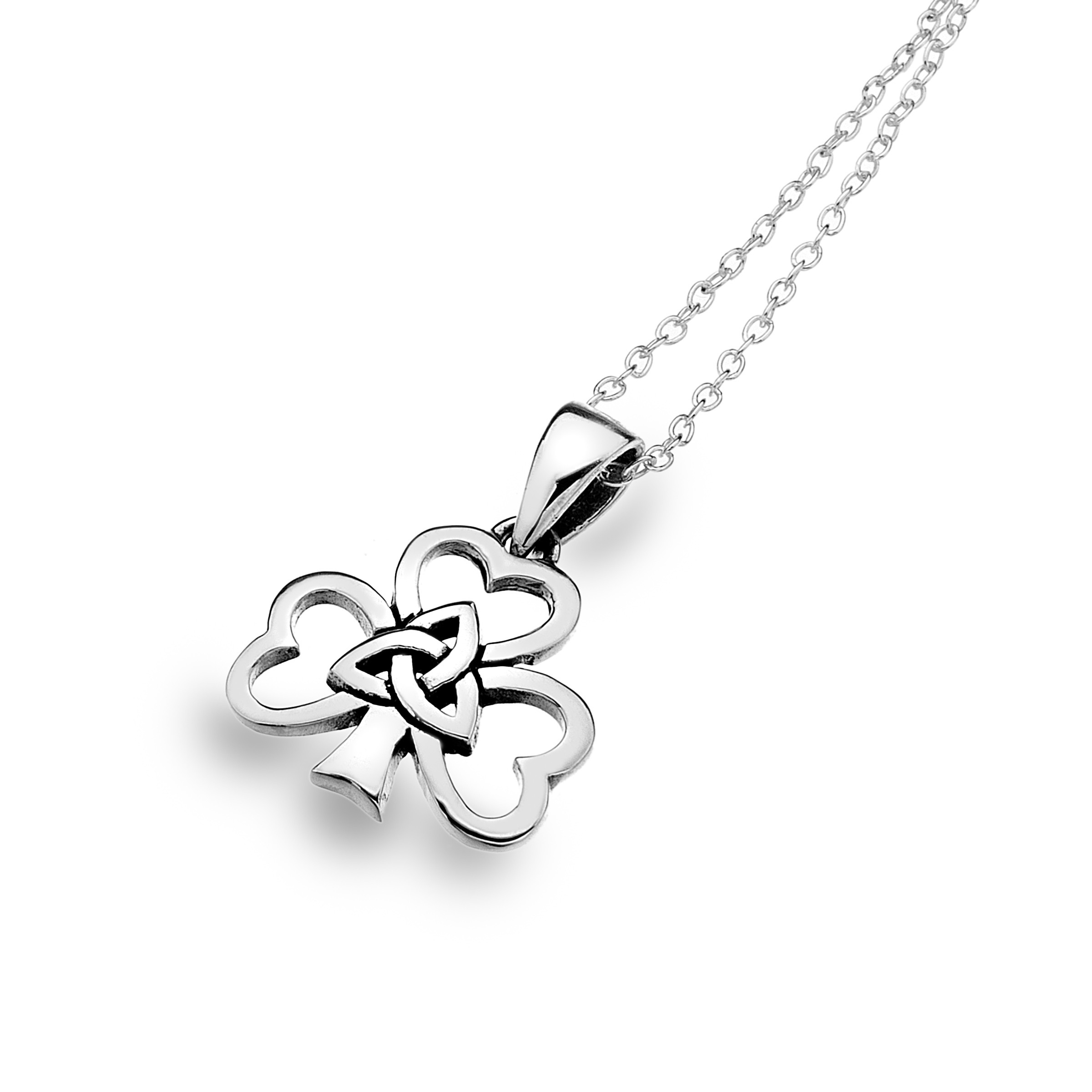 Celtic Shamrock & Knot Sterling Silver Pendant Necklace 