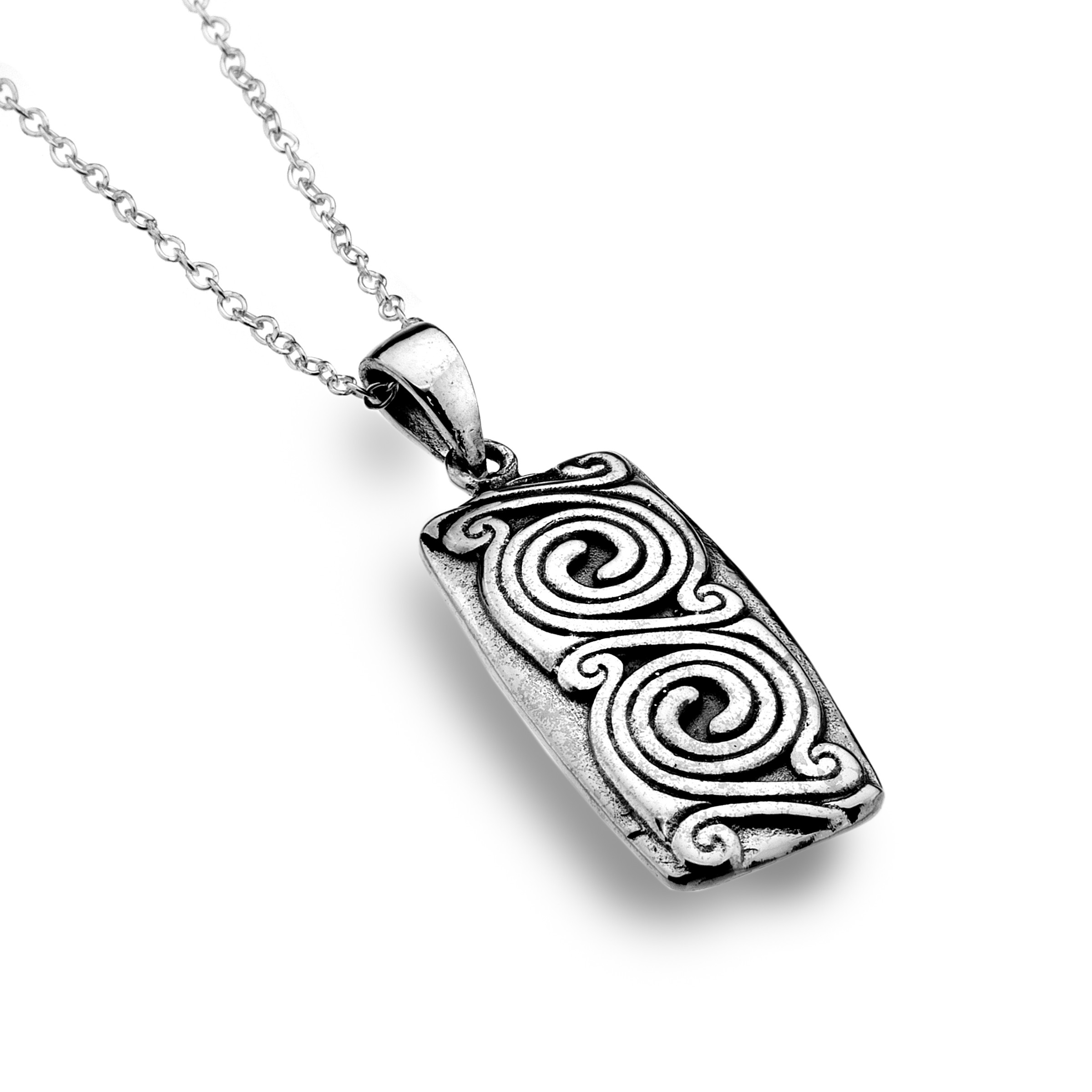 Celtic Spirals Rectangle Sterling Silver Pendant Necklace