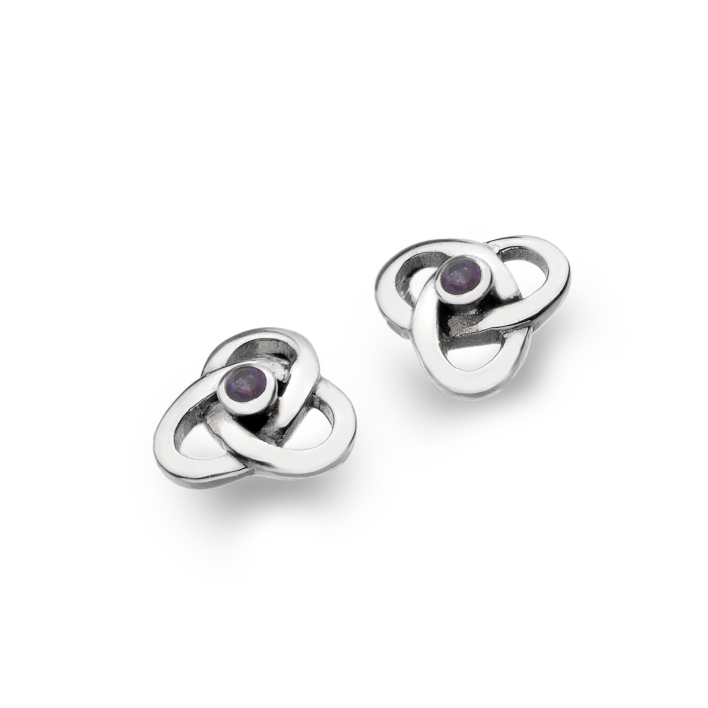 Celtic Knot Amethyst Silver Stud Earrings