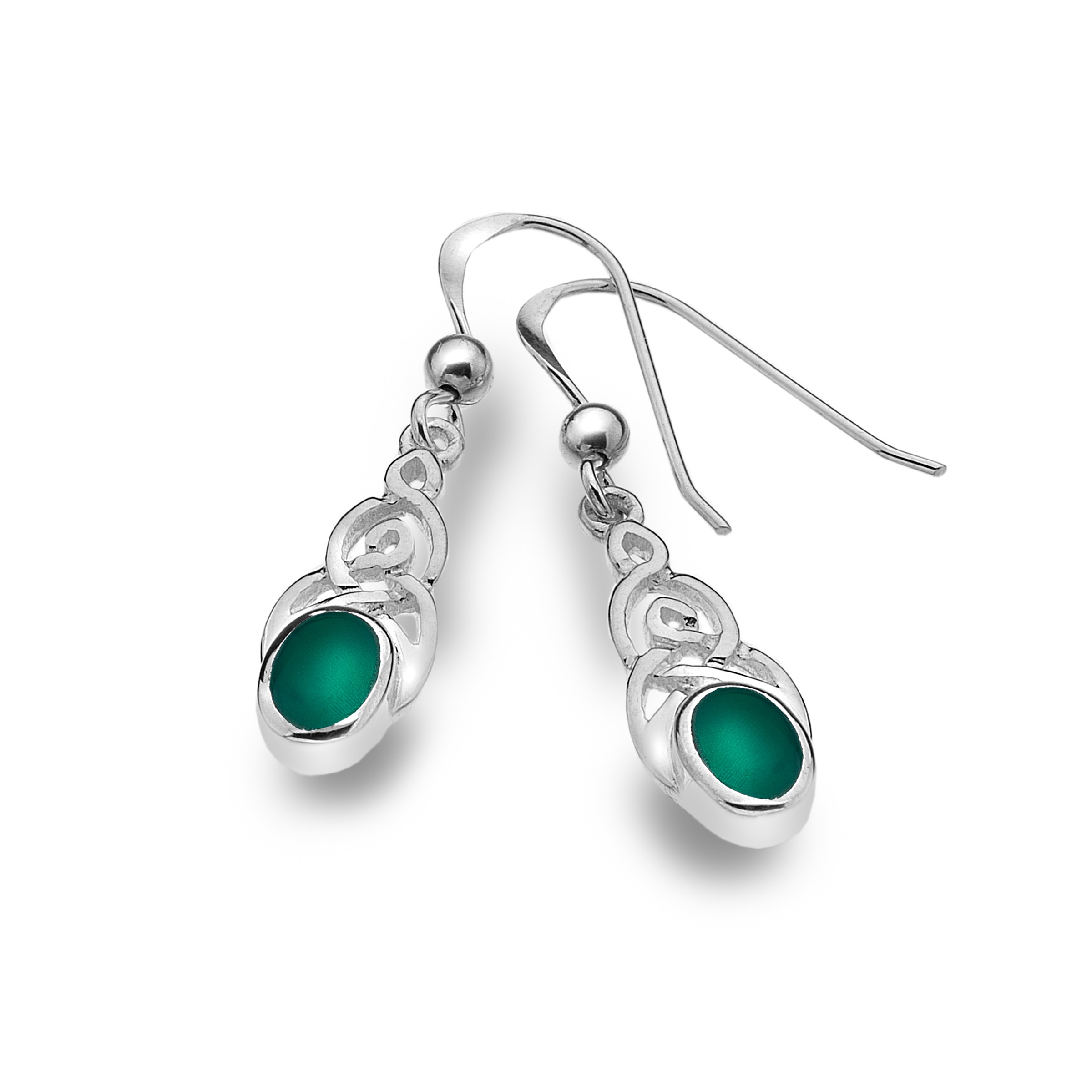 Celtic Knotwork & Green Agate Sterling Silver Earrings 