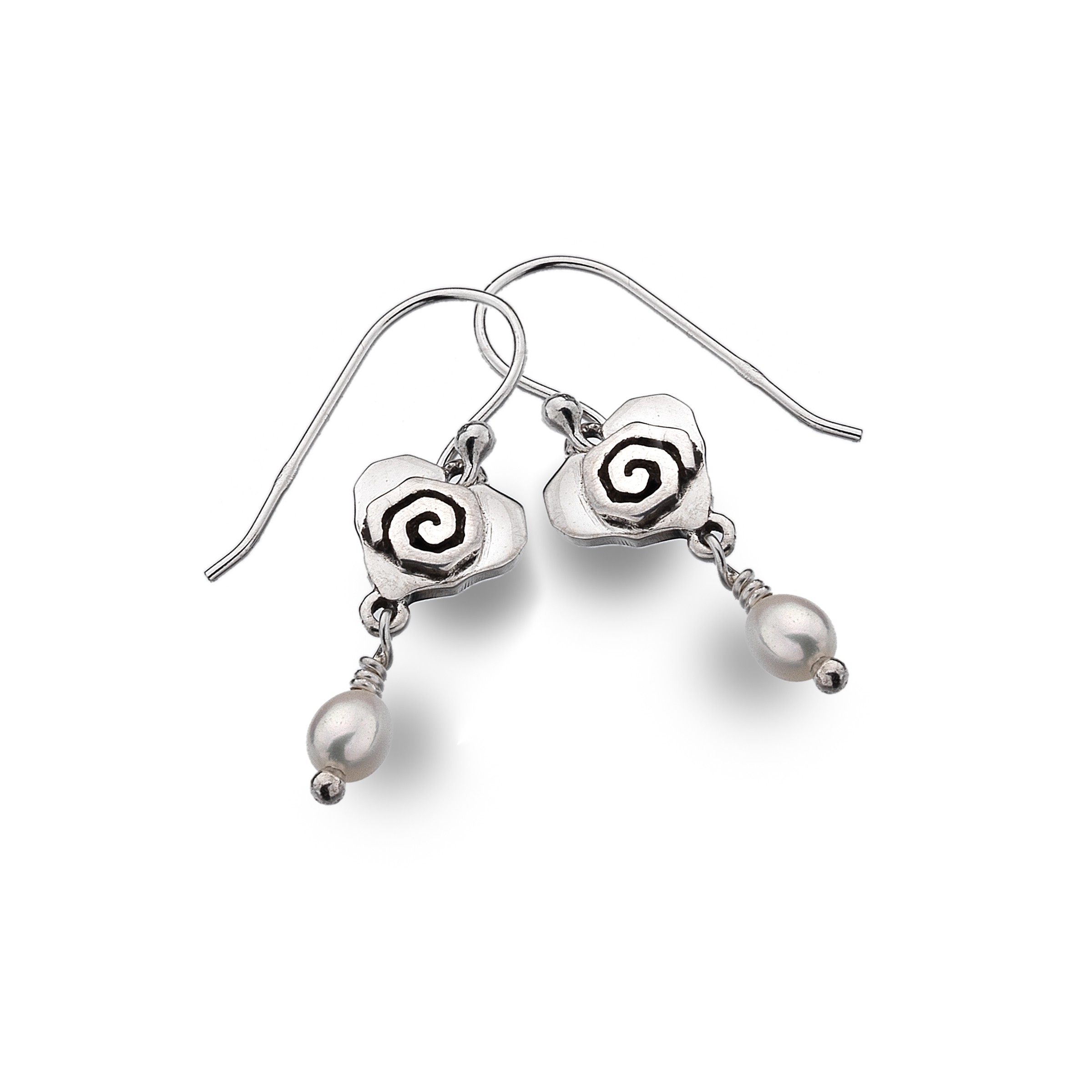 Celtic Heart & Scroll Pearl Sterling Silver Earrings