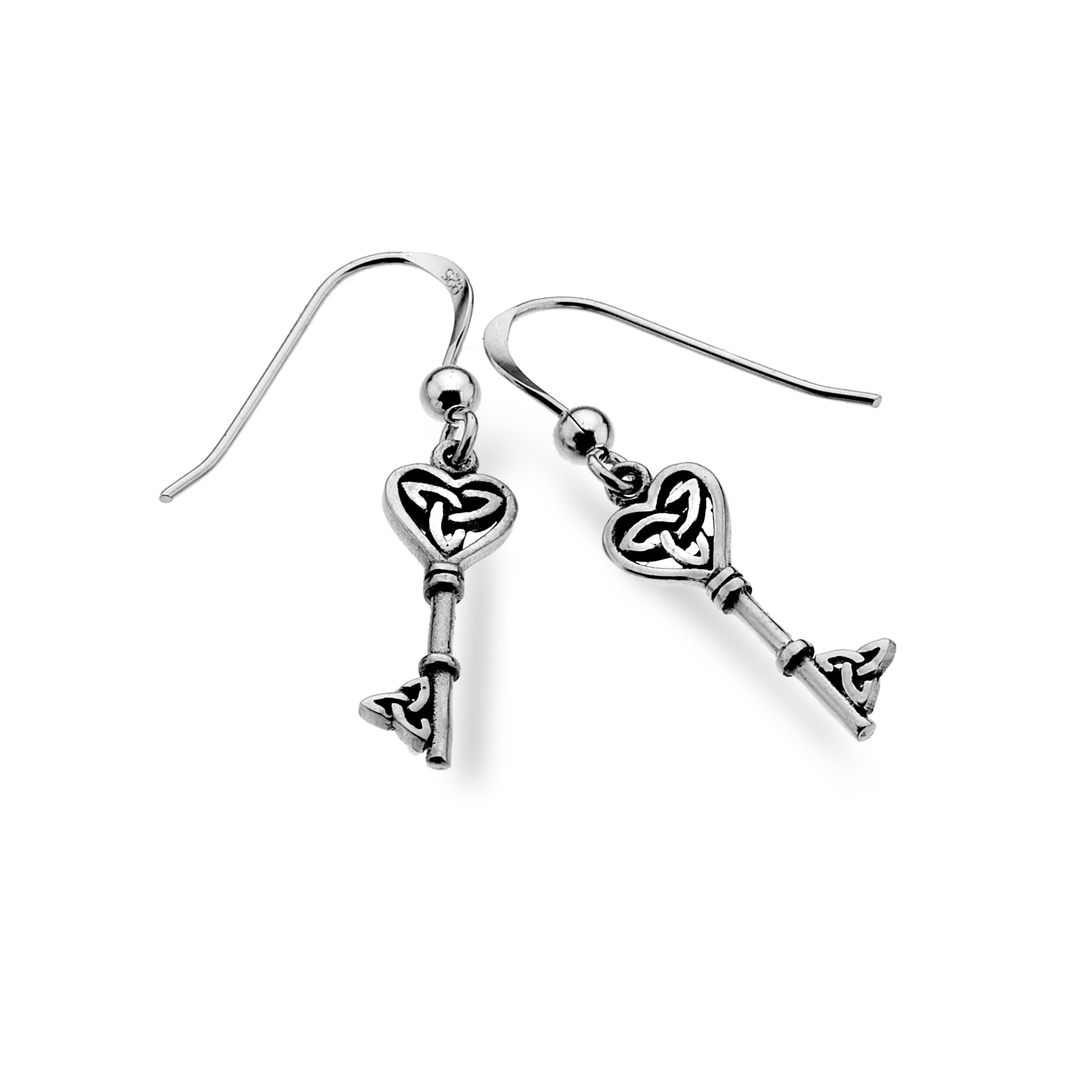 Celtic Heart & Key Sterling Silver Earrings 
