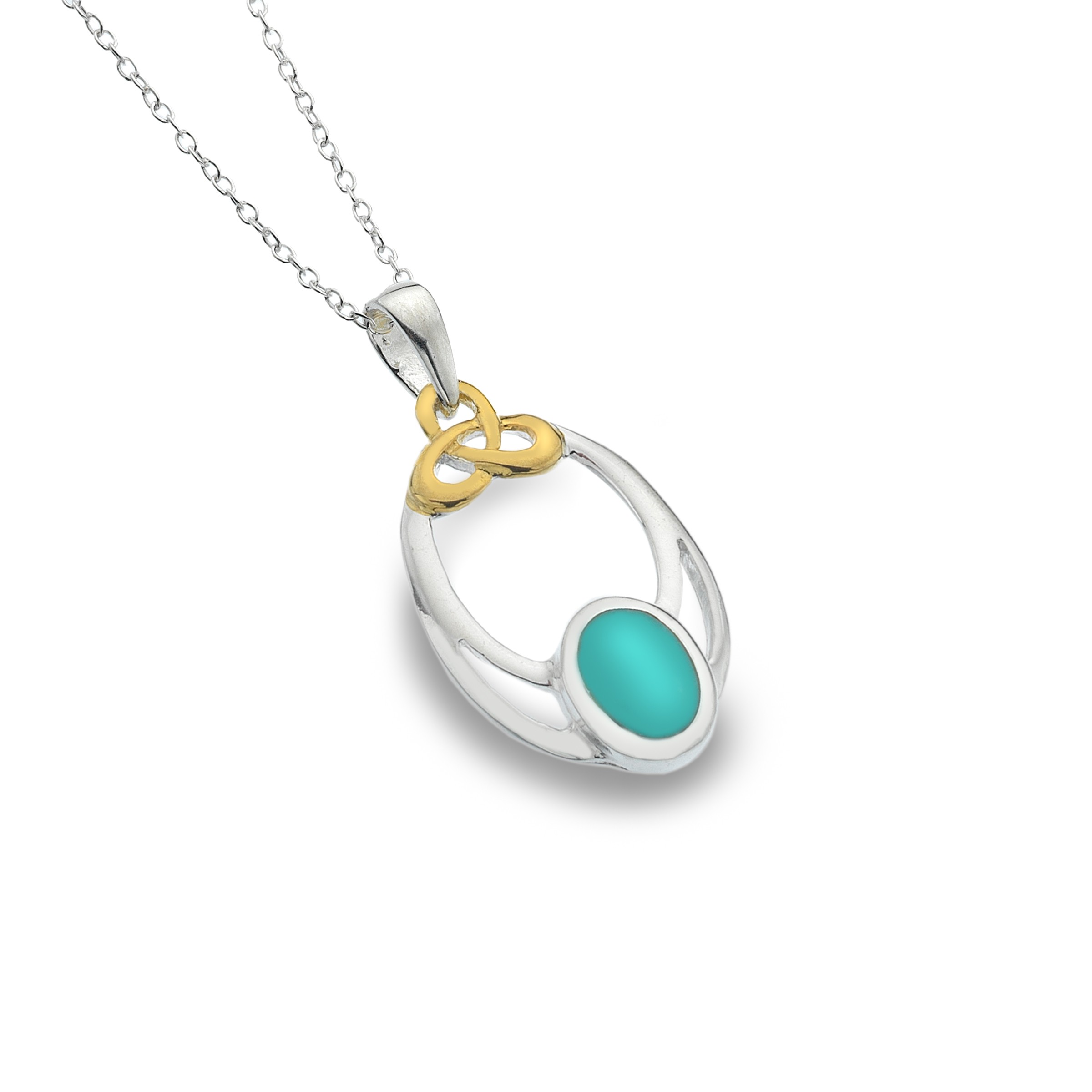 Celtic Knot & Turquoise Oval Sterling Silver Pendant Necklace