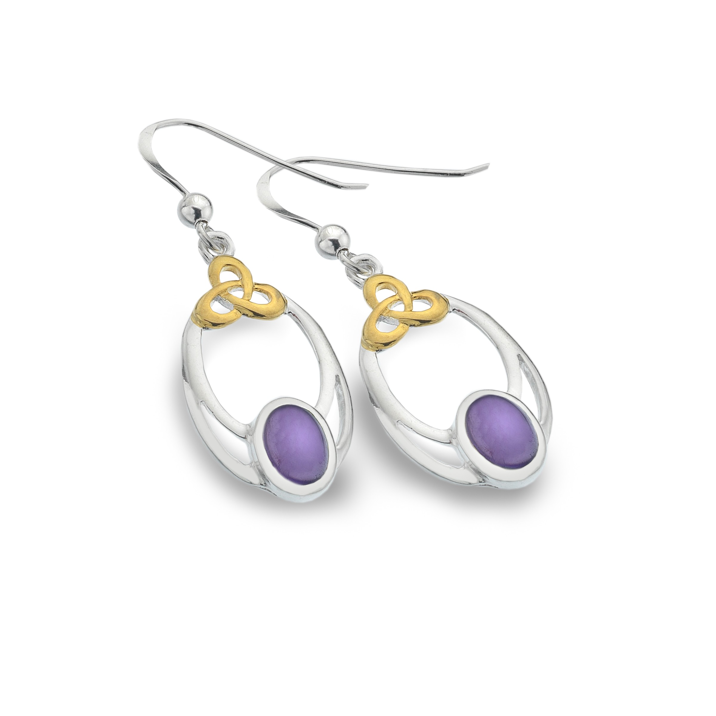 Celtic Knot & Amethyst Oval Sterling Silver Earrings 