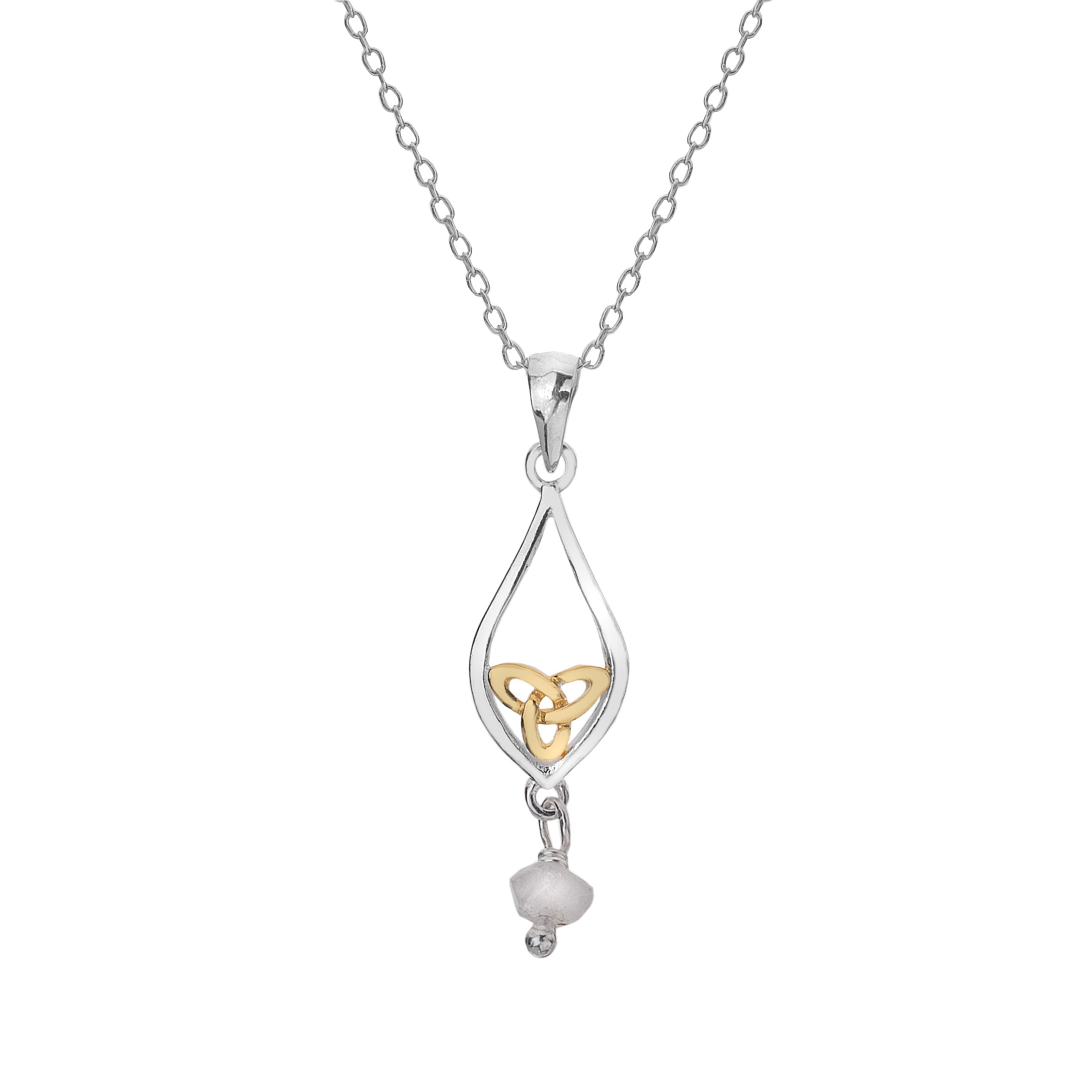 Celtic Knot & Moonstone Teardrop Sterling Silver Pendant Necklace 