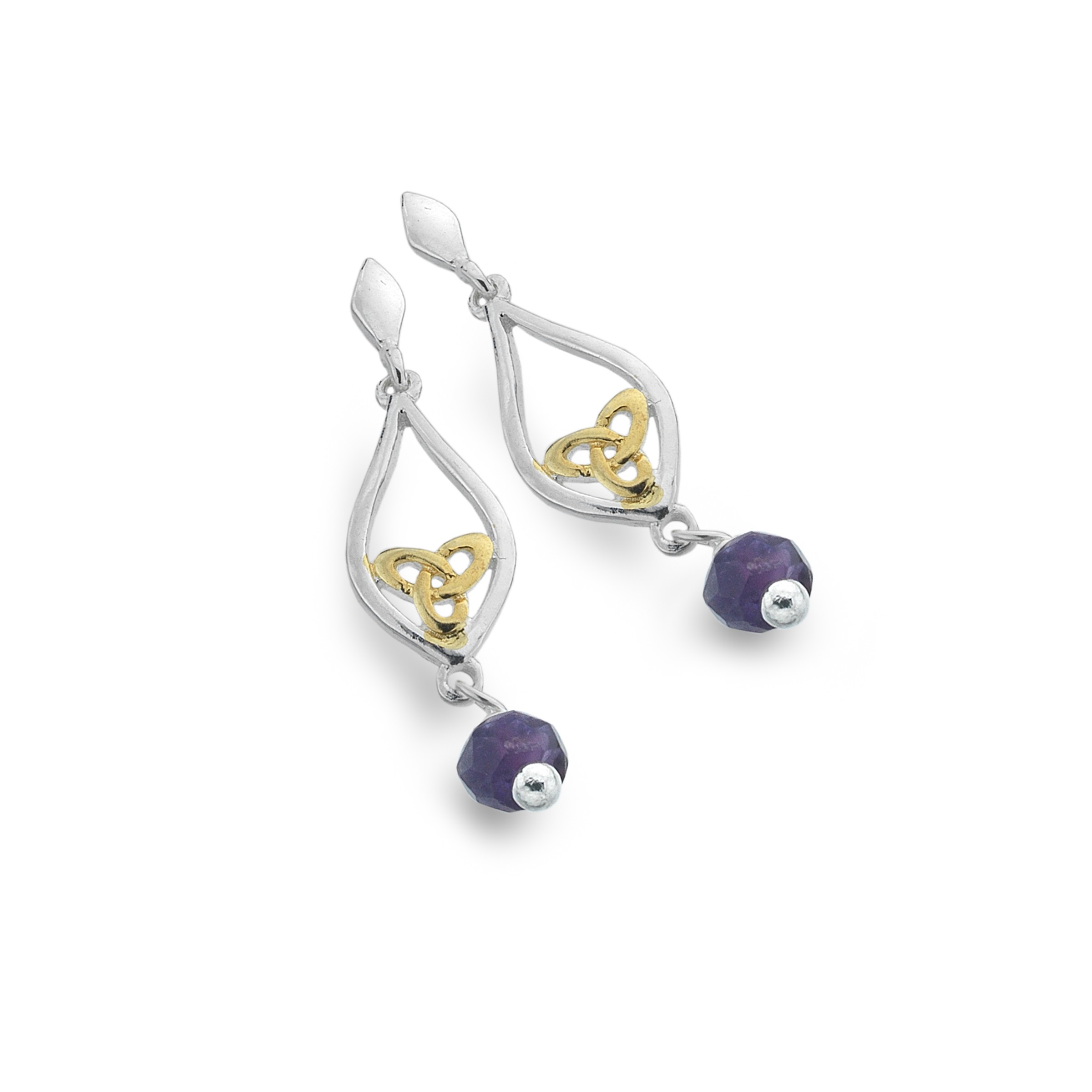 Celtic Knot & Amethyst Teardrop Sterling Silver Earrings