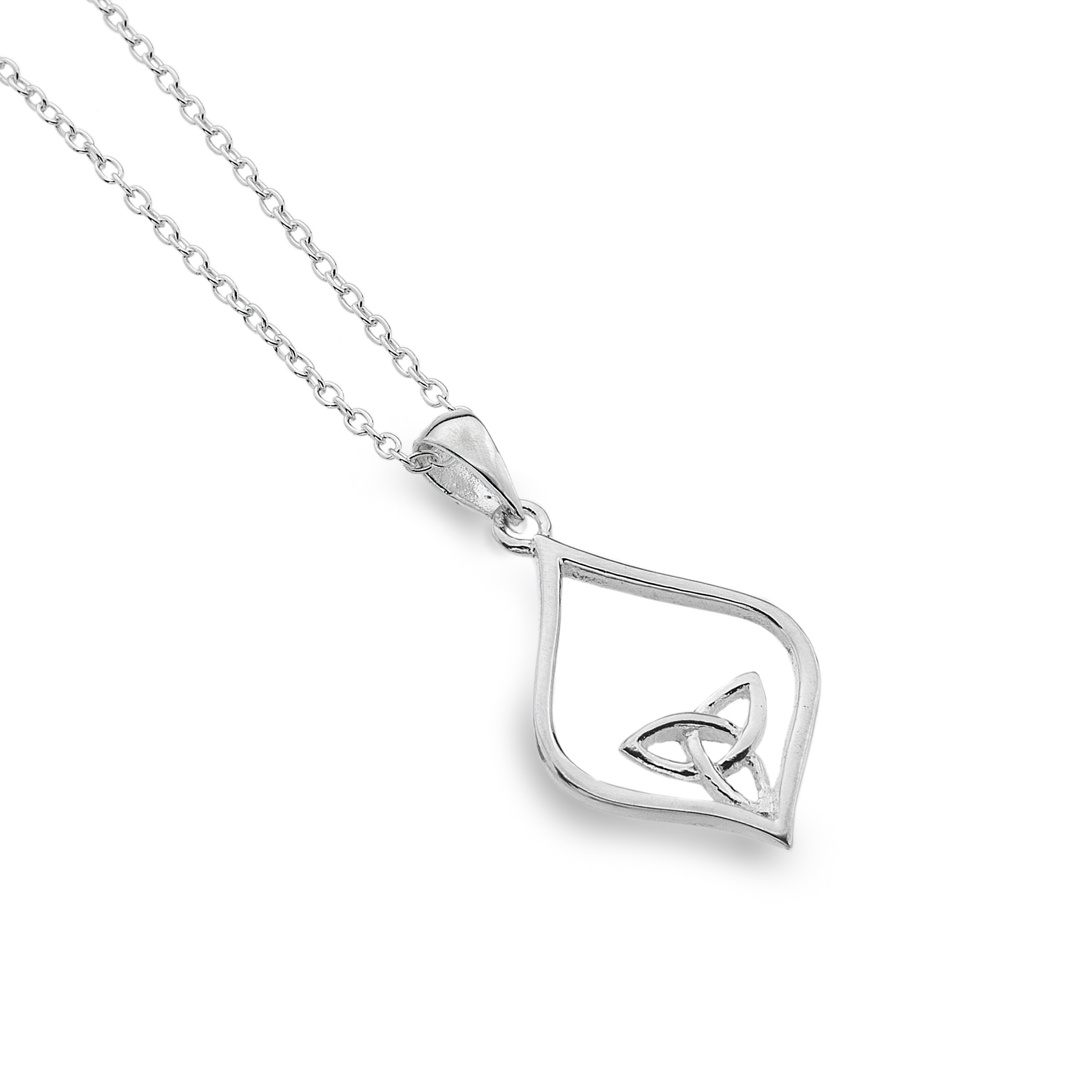 Celtic Trinity Knot Oval Point Sterling Silver Pendant Necklace 