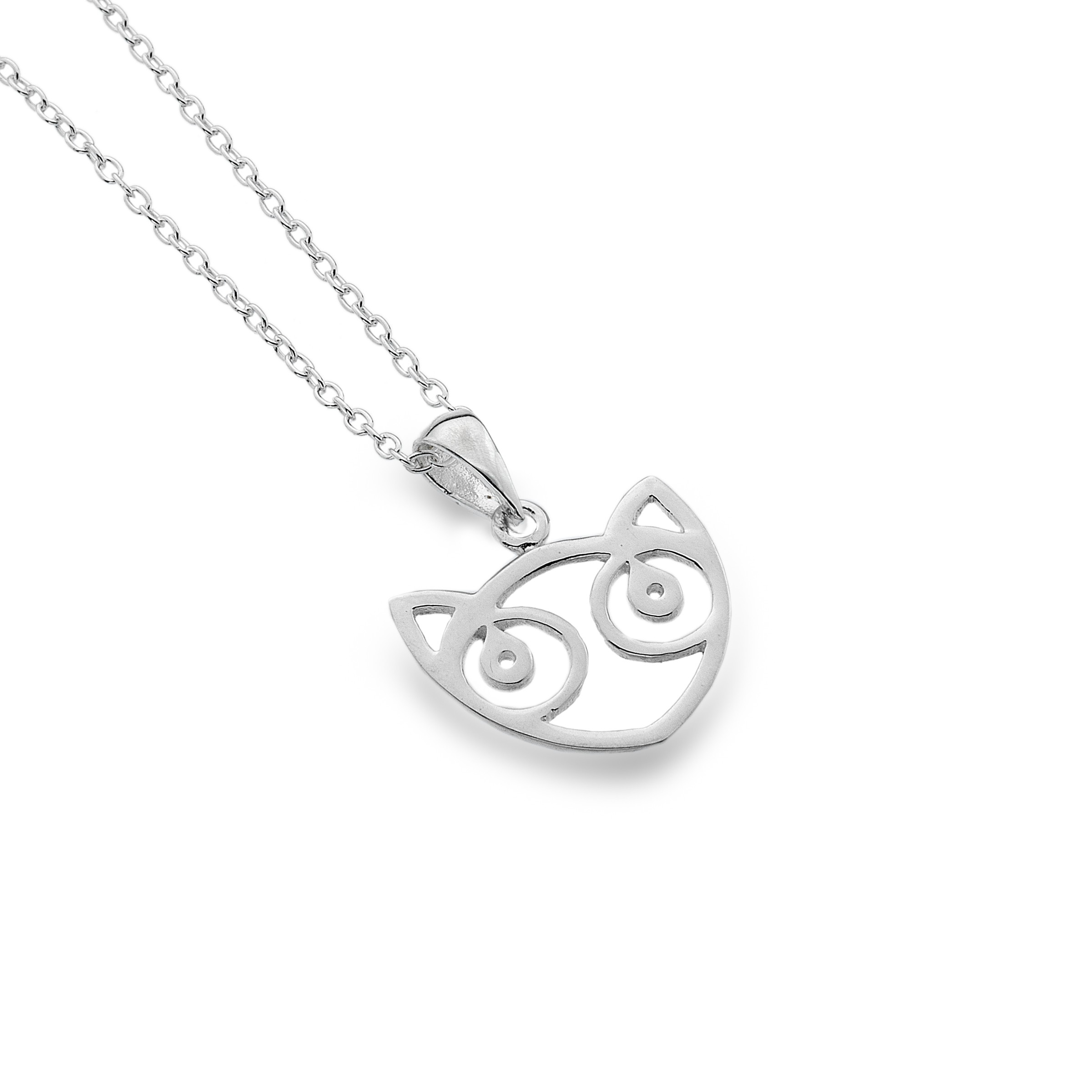 Celtic Cat Face Sterling Silver Pendant Necklace