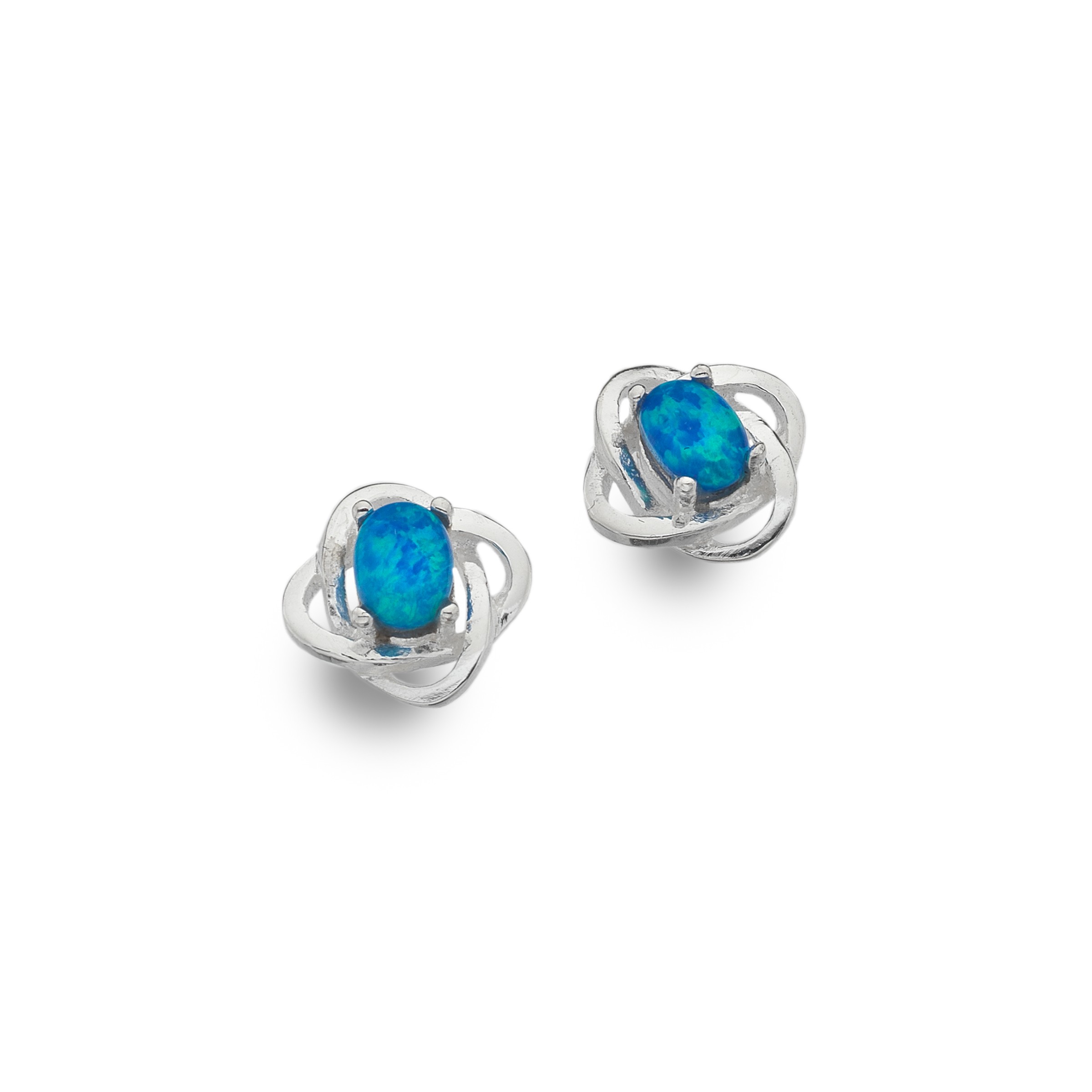 Celtic Knot Blue Opal Silver Stud Earrings