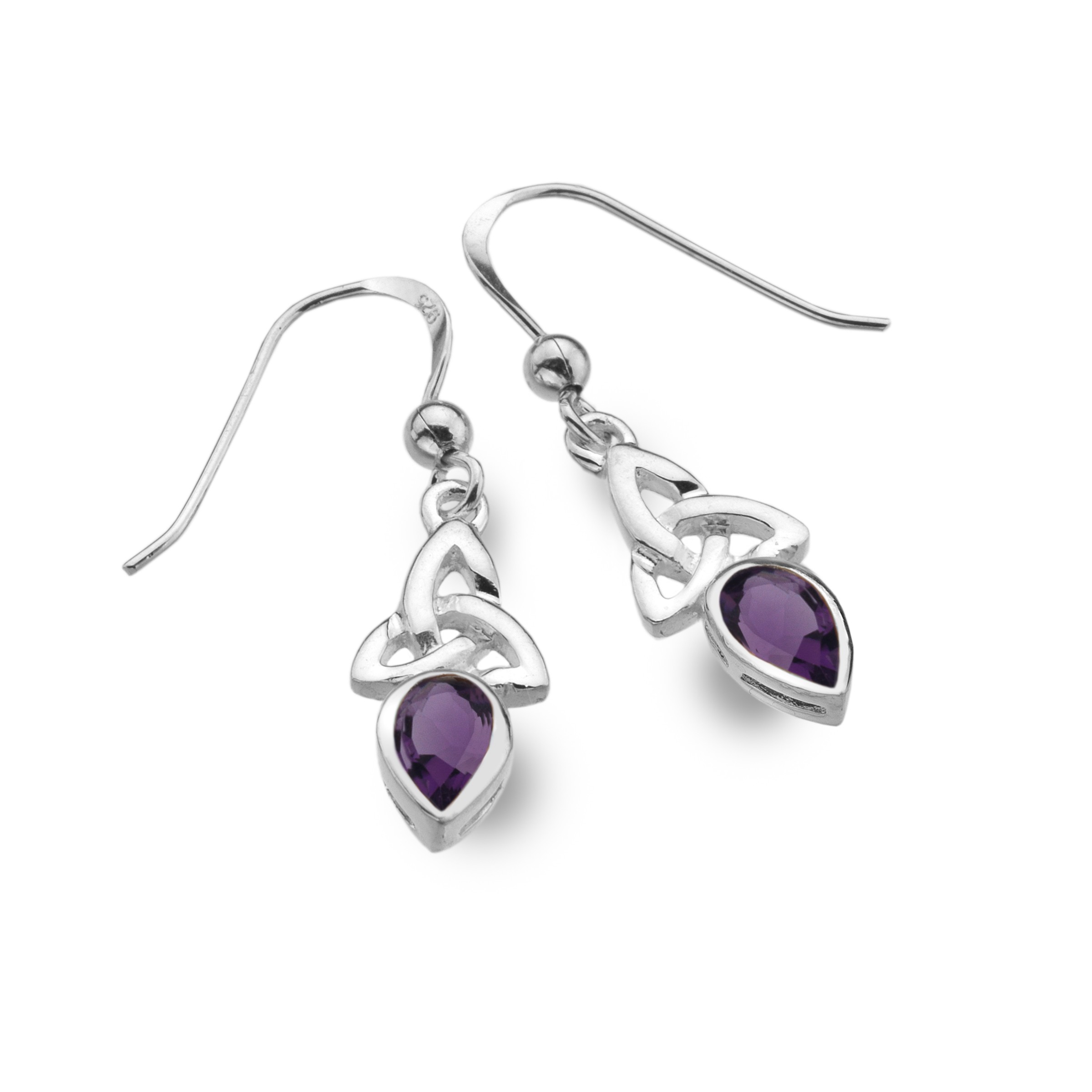 Celtic Trinity February Birthstone Amethyst Sterling Silver Earrings 