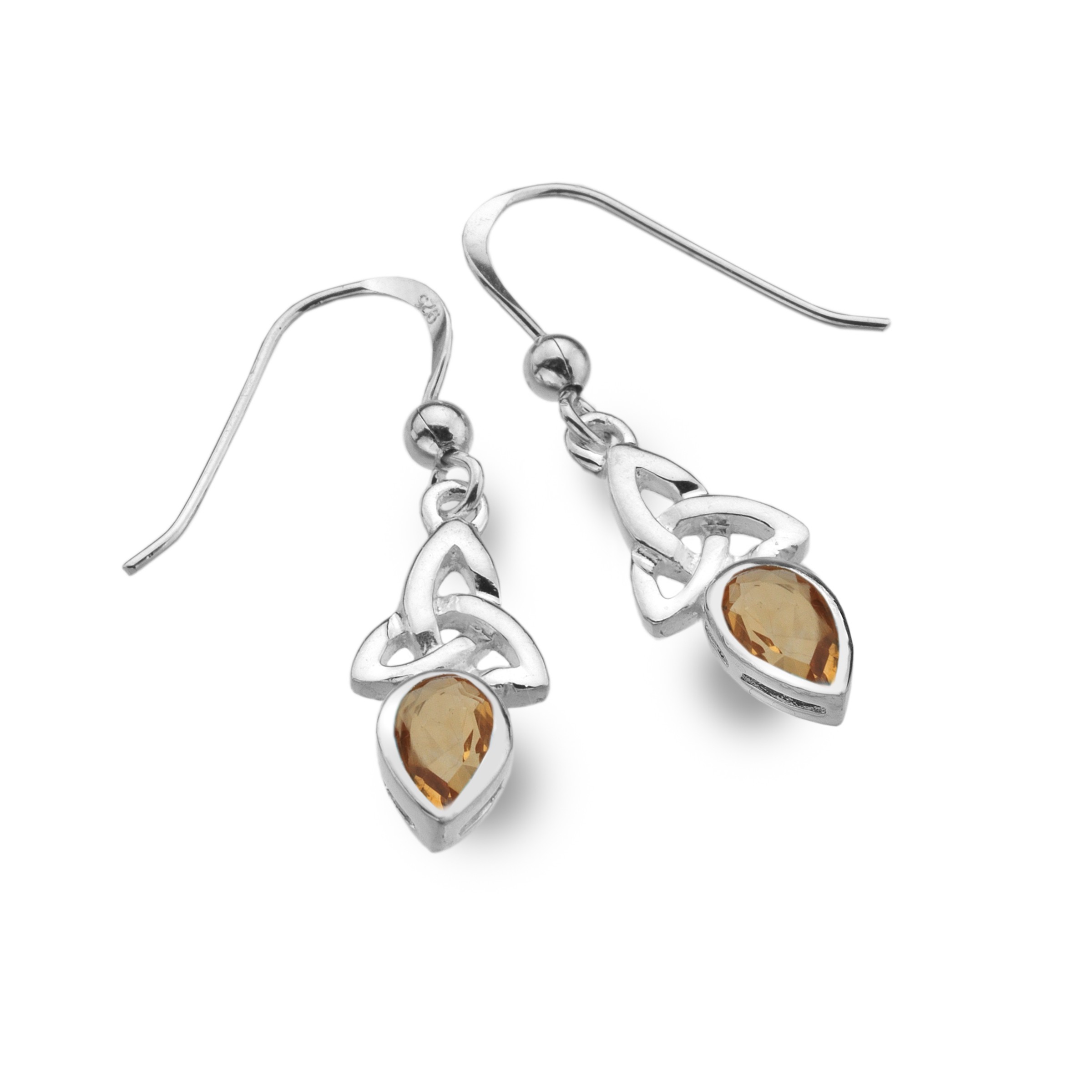 Celtic Trinity November Birthstone Citrine Sterling Silver Earrings 