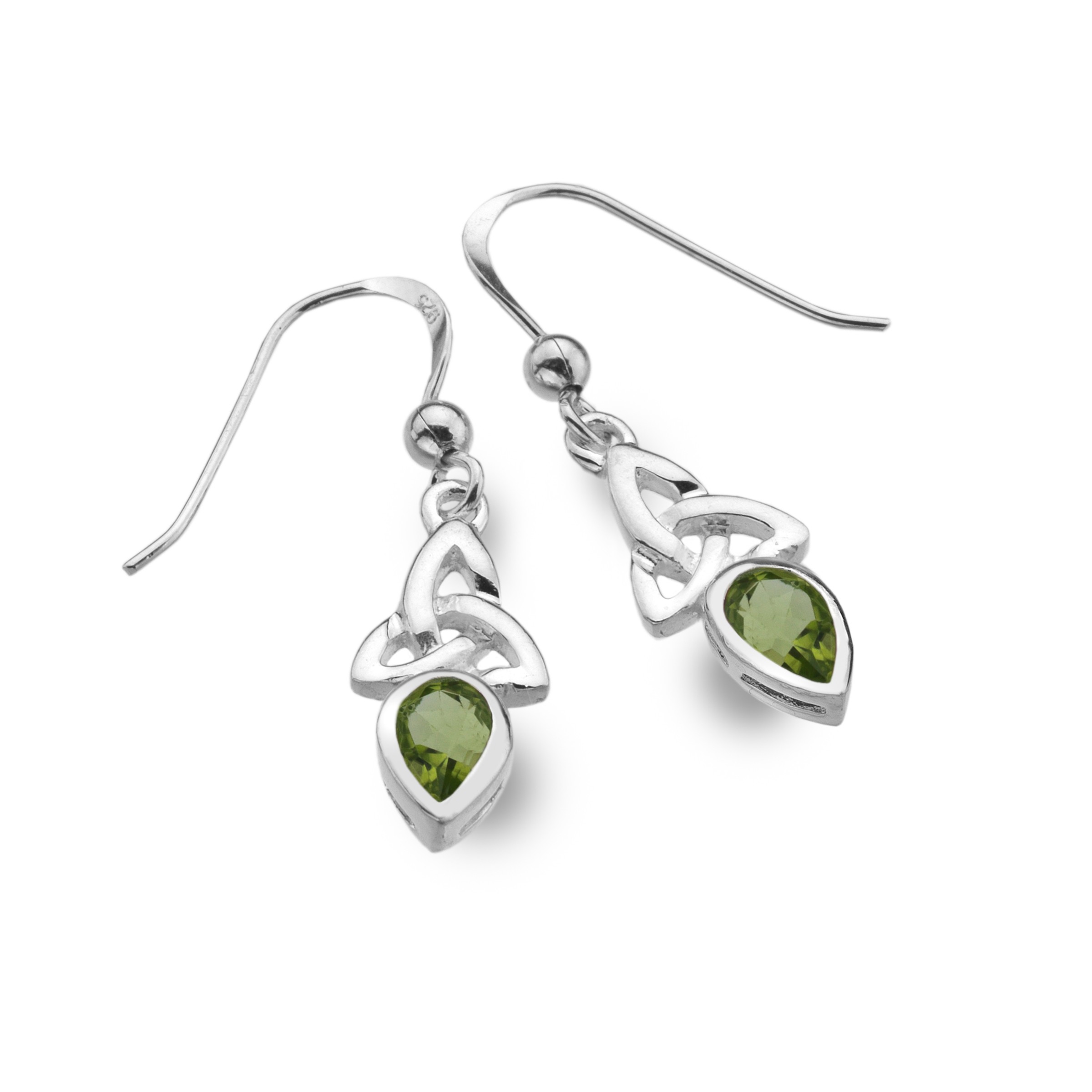 Celtic Trinity August Birthstone Peridot Sterling Silver Earrings 