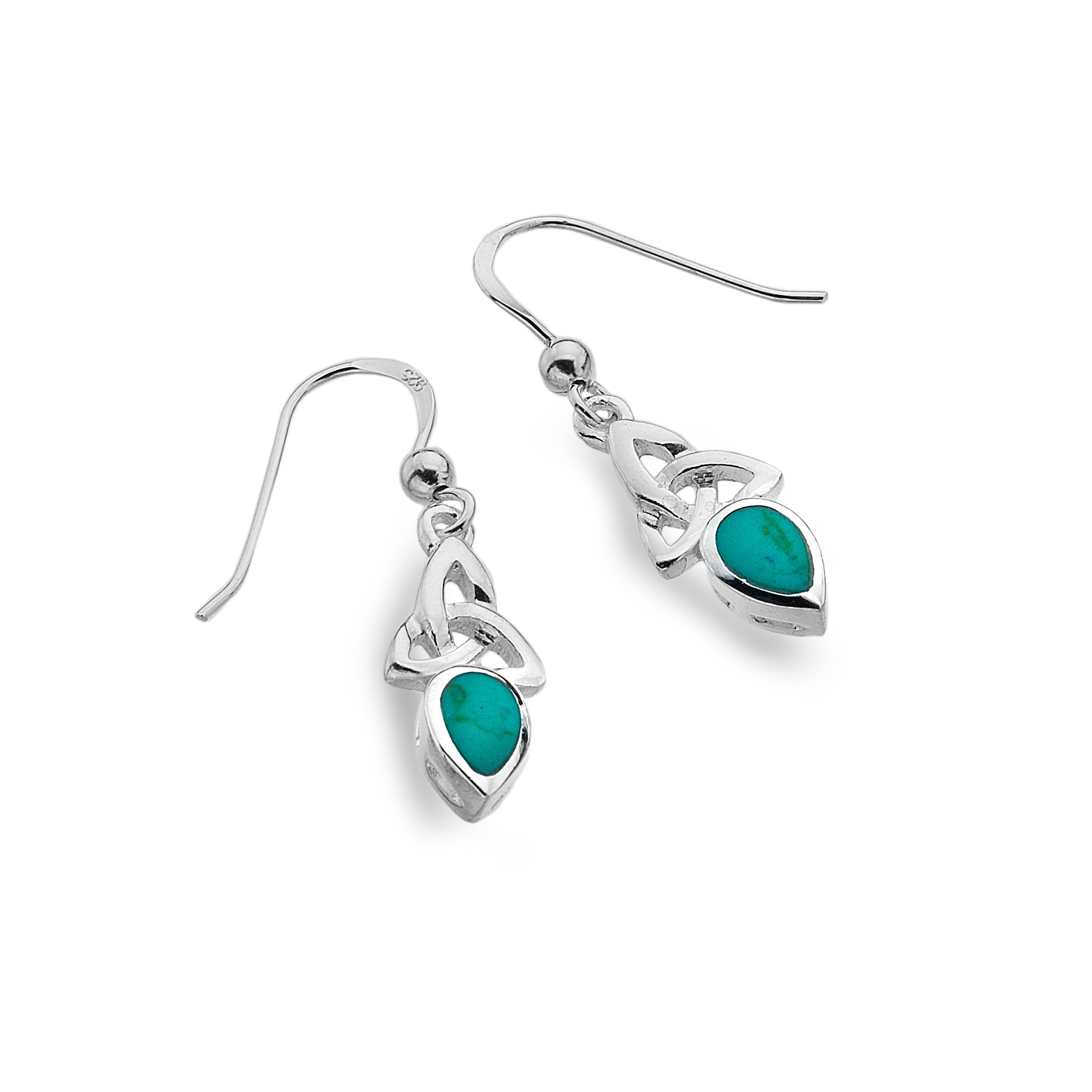 Celtic Trinity December Birthstone Turquoise Sterling Silver Earrings