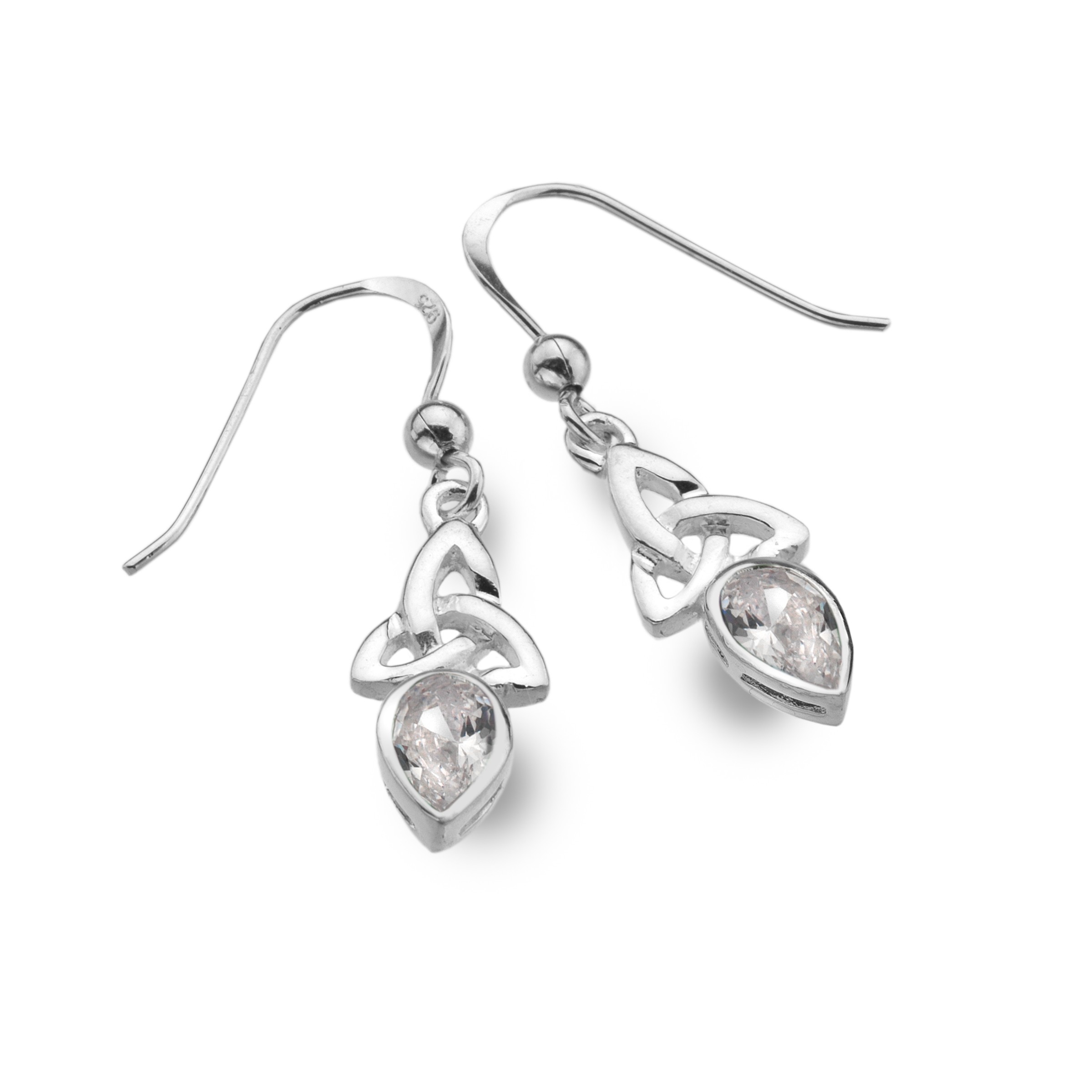 Celtic Trinity April Birthstone Diamond Sterling Silver Earrings