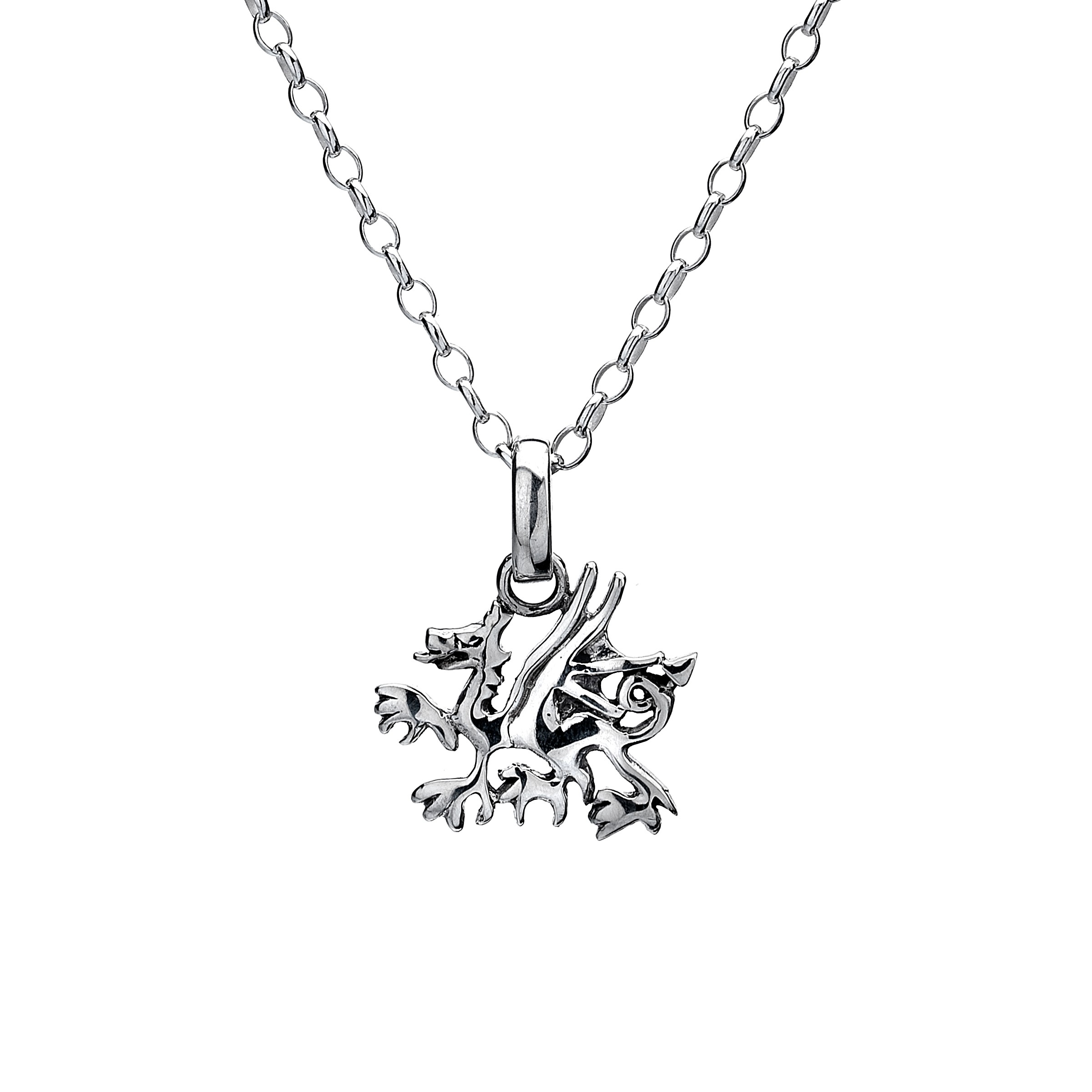 Simple Celtic Welsh Dragon Sterling Silver Pendant Necklace 