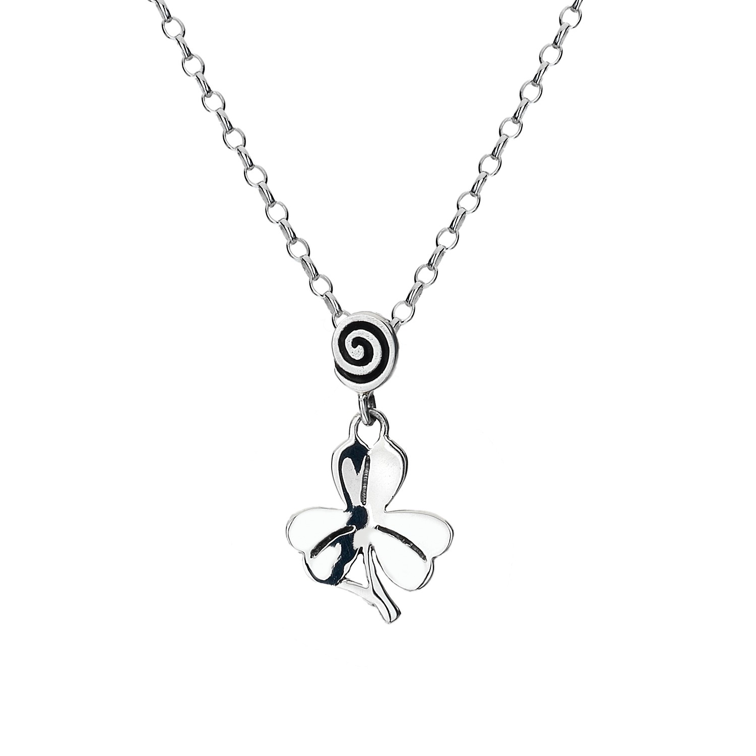 Celtic Shamrock & Spiral Sterling Silver Pendant Necklace 