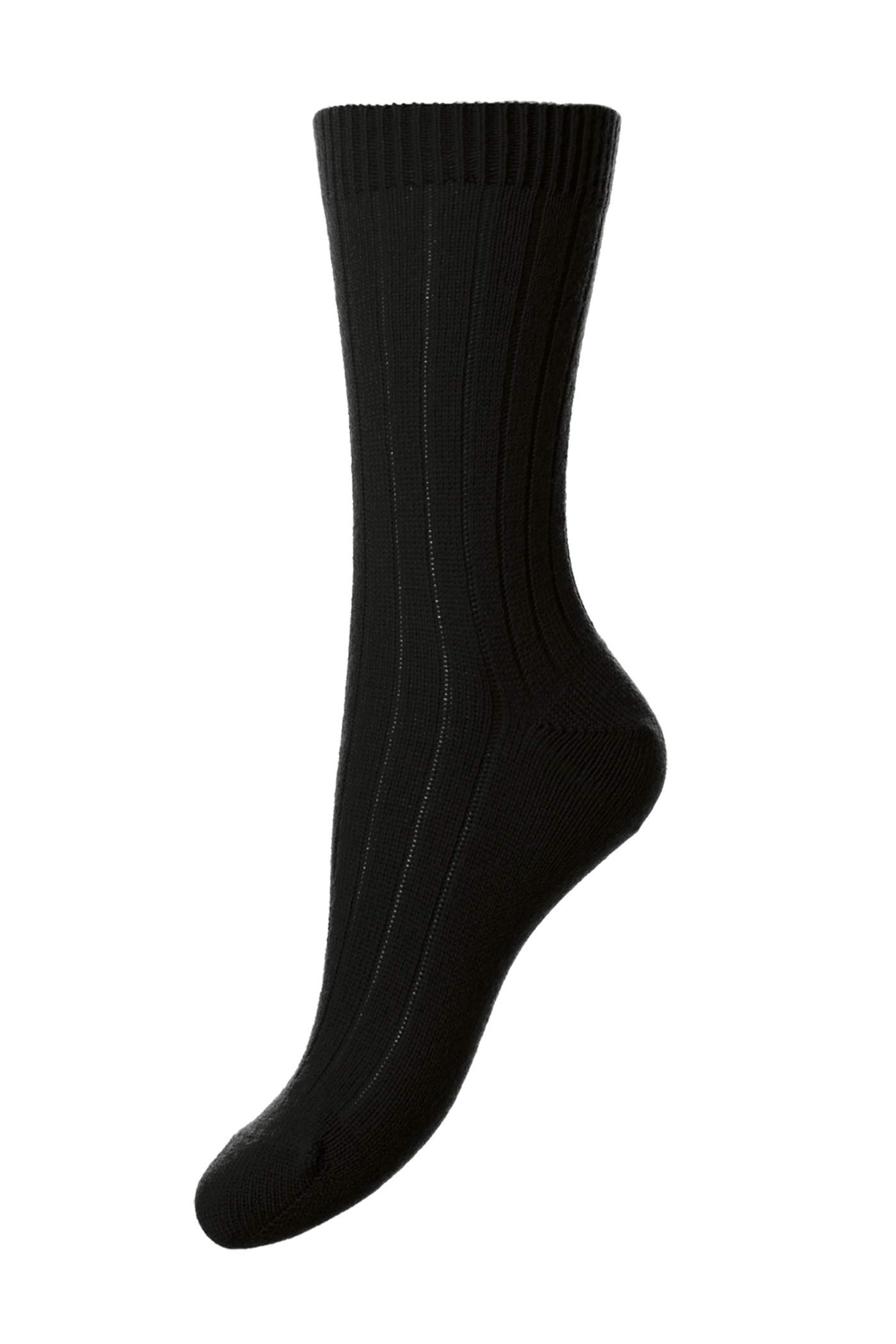 Pantherella Women's Tabitha Cashmere Ribbed Anklet Socks in Black