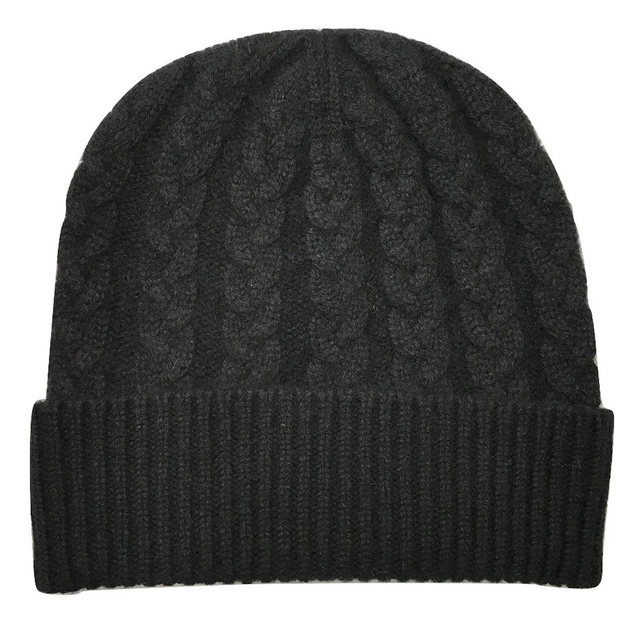 The Scarf Company Black Cashmere 3ply Cable Knit Beanie Hat