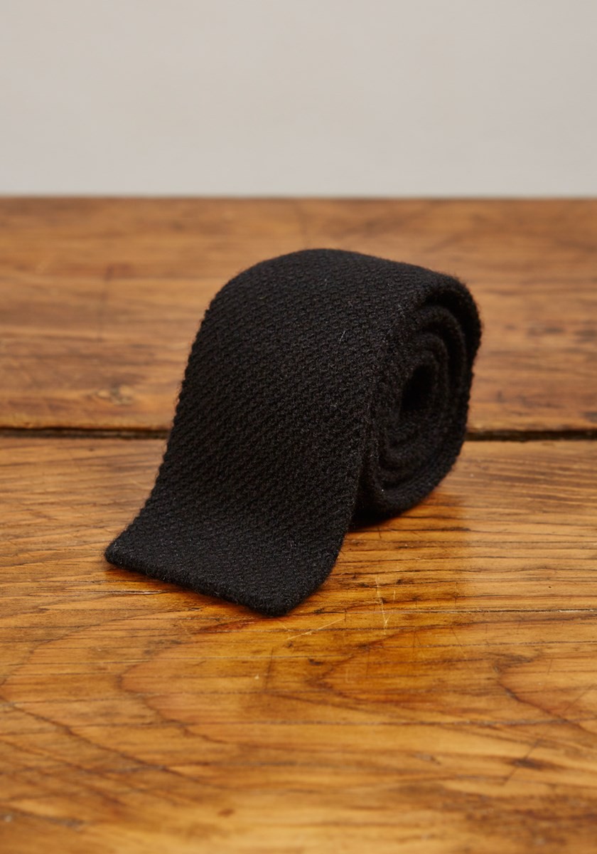 Cashmere Narrow Knitted Tie - Black