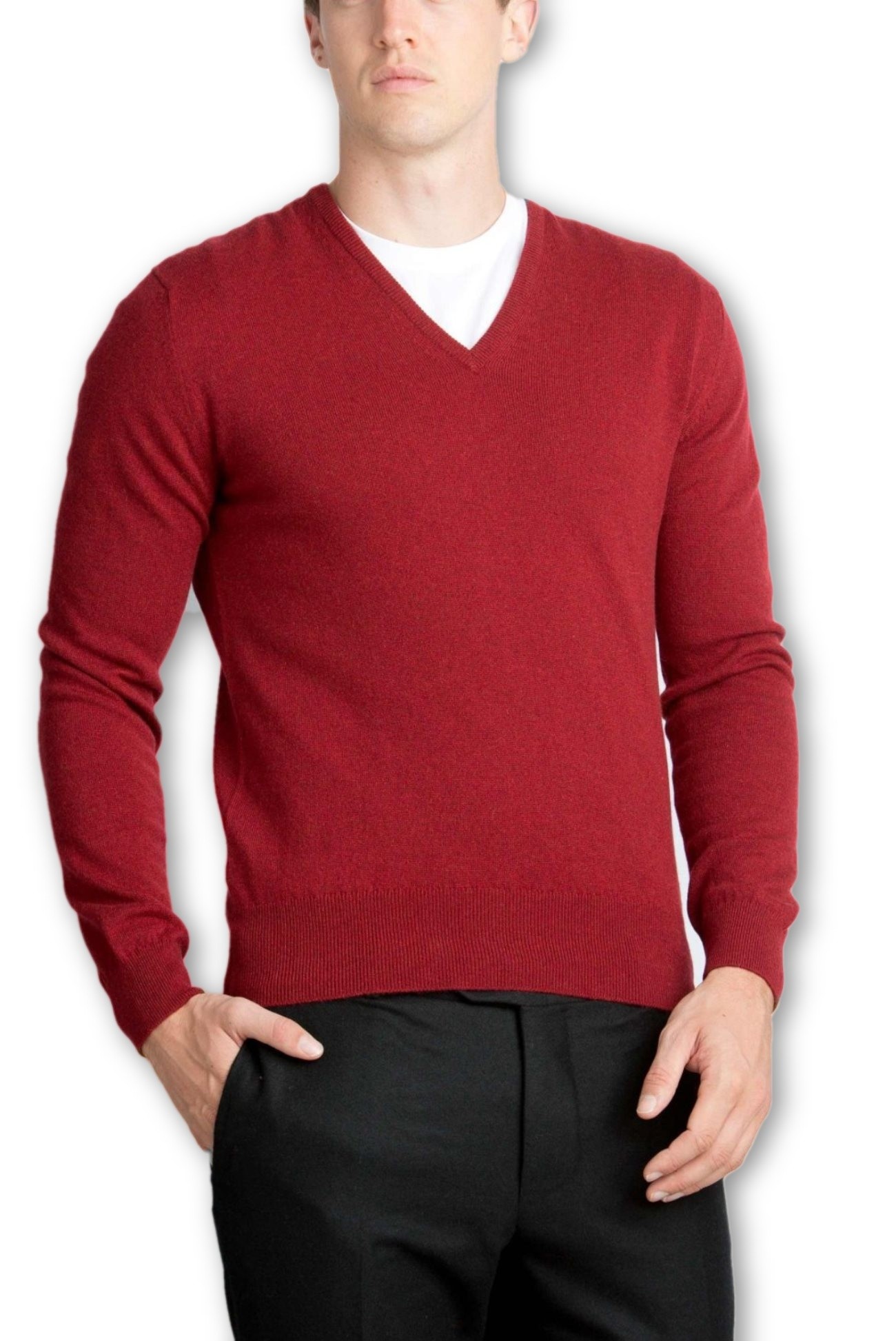 Claret Men's V-Neck Sweaters - 100% Cashmere Made in Scotland