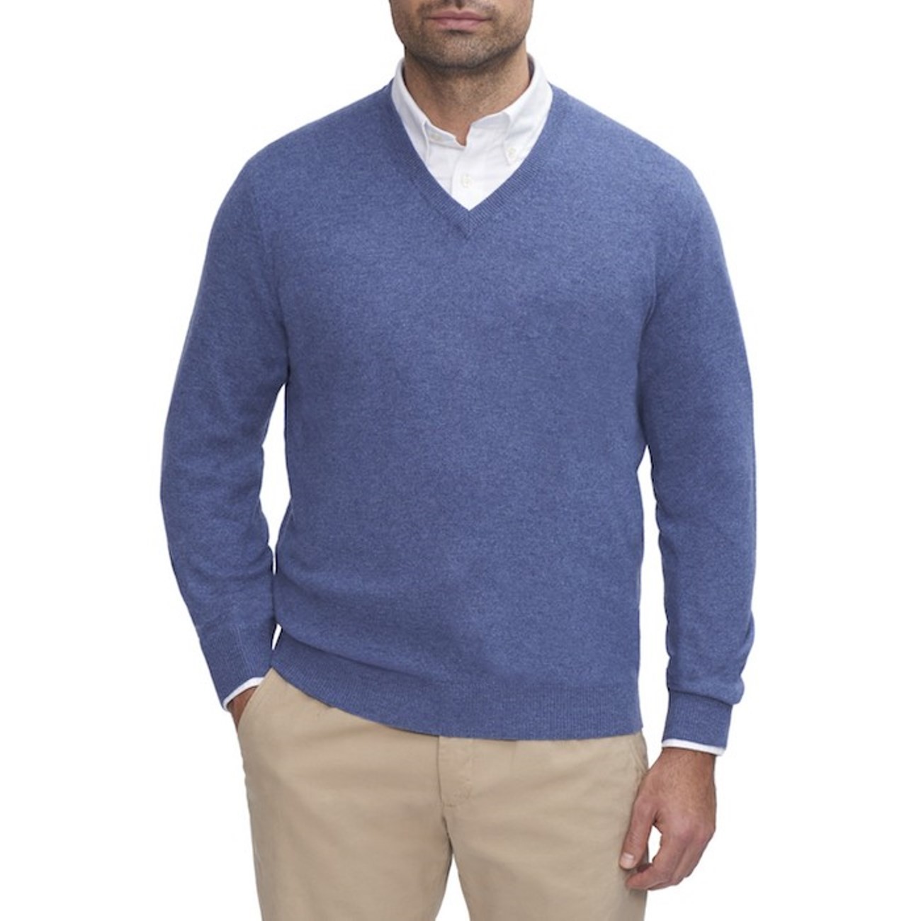 Light Grey Men's V-Neck Sweaters - 100% Cashmere Made in Scotland