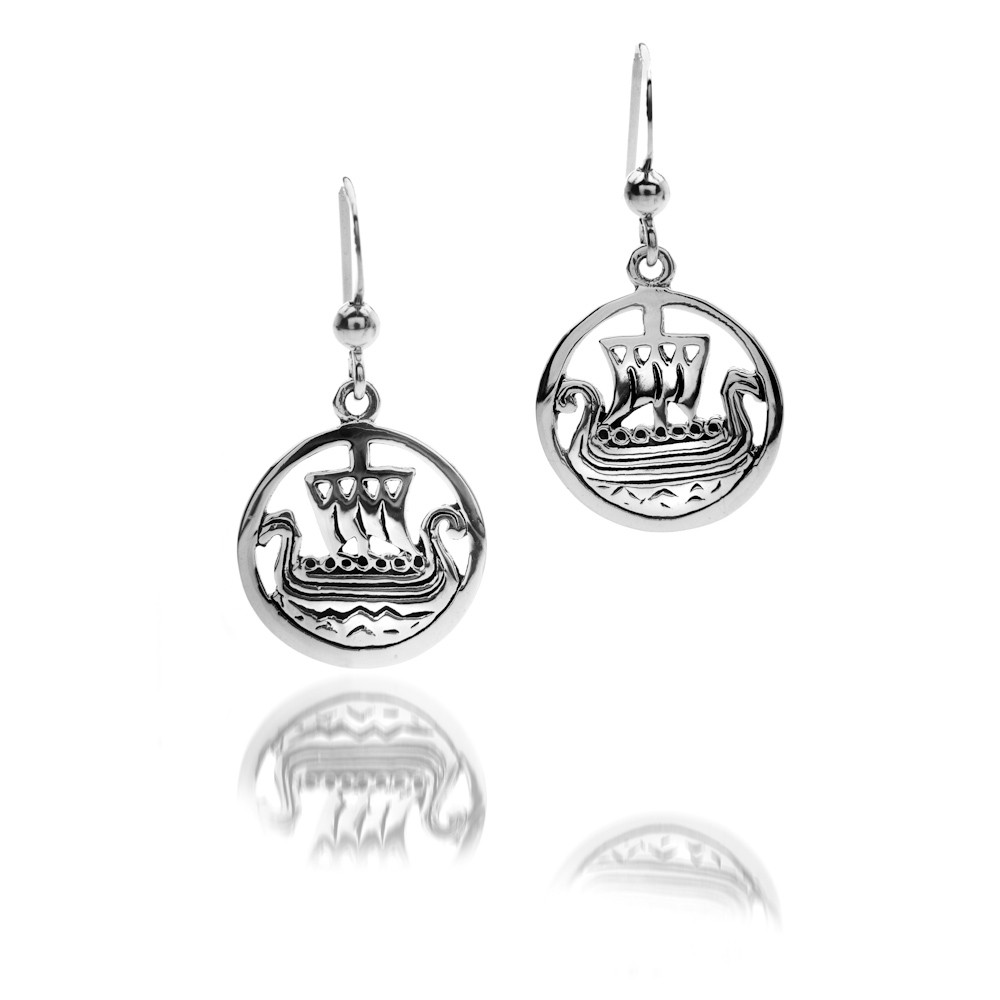 Celtic Viking Ship Sterling Silver Earrings 