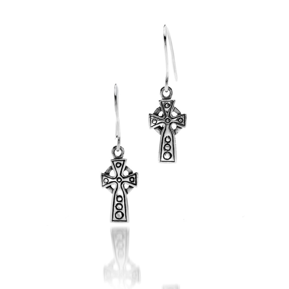 Celtic Cross Small Sterling Silver Earrings 