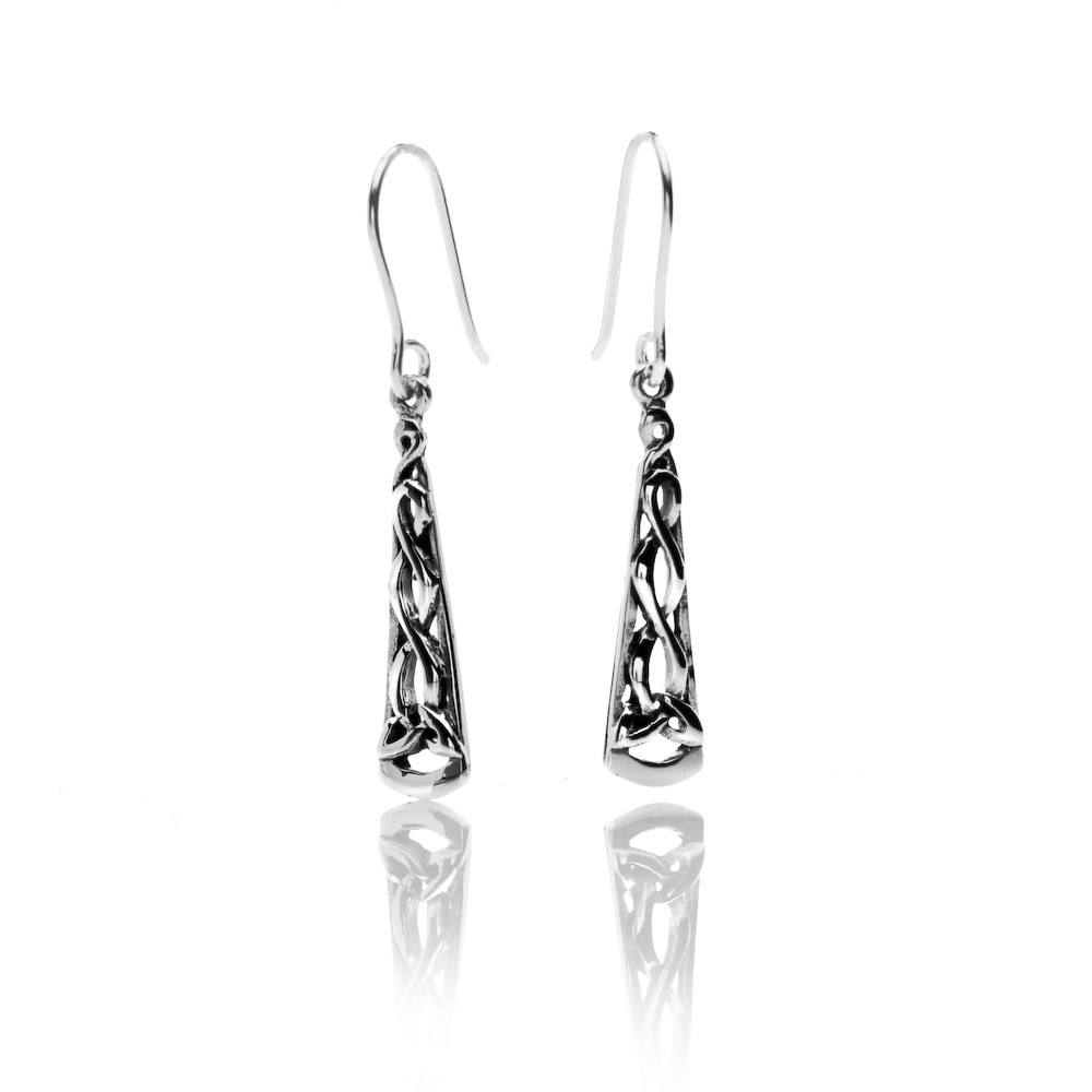 Celtic Trinity Knot Arch Long Sterling Silver Earrings