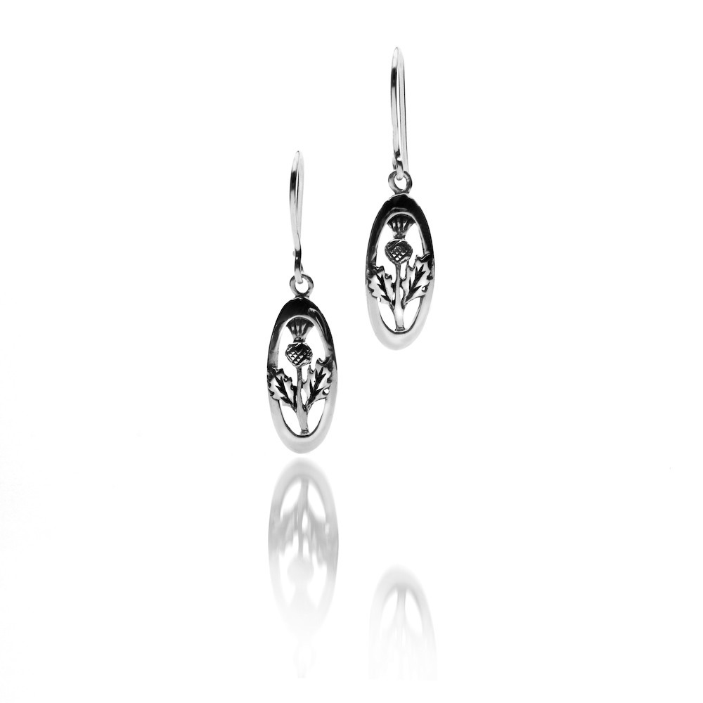 Celtic Thistle Oval Sterling Silver Earrings 