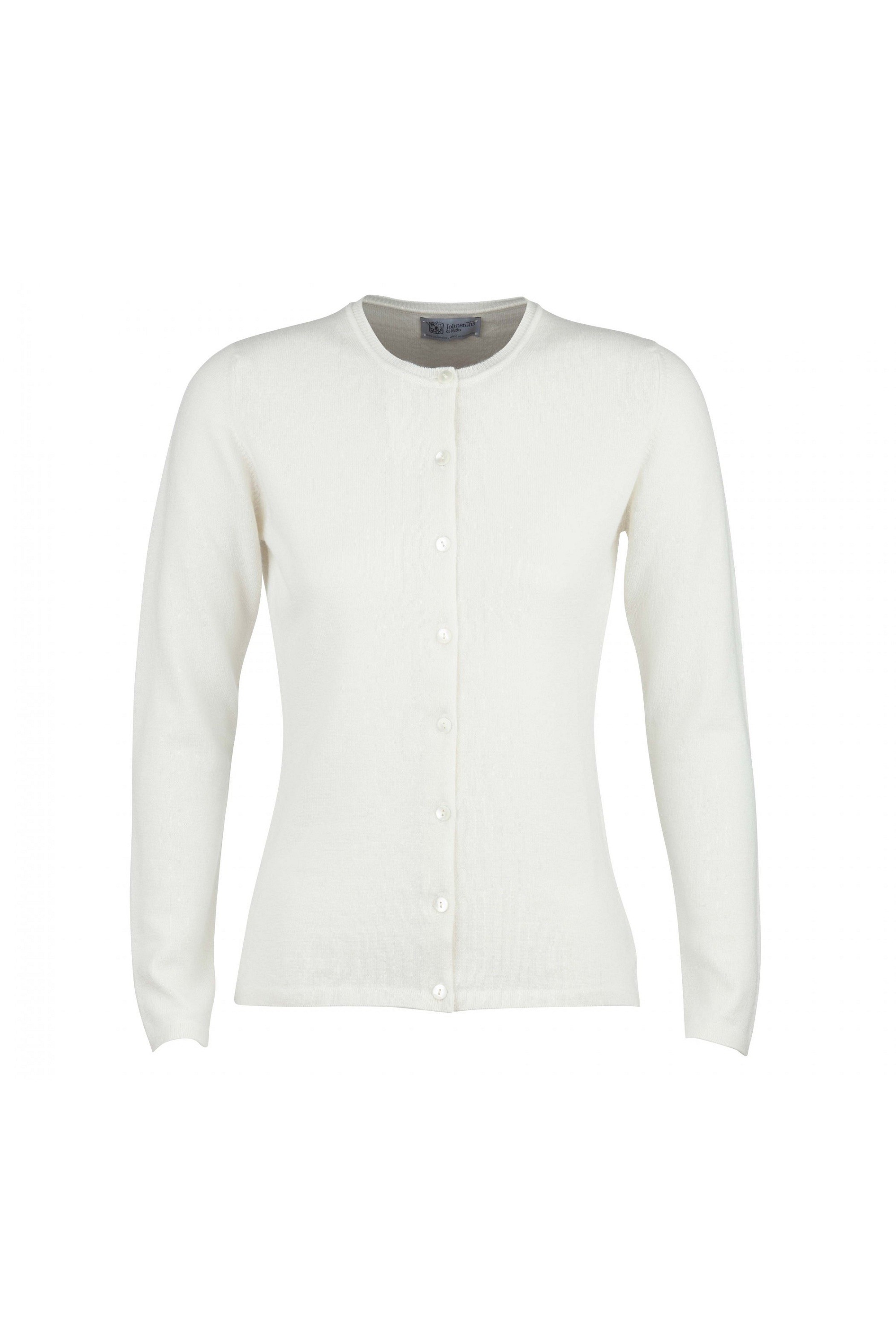 Cashmere Classic High Button Cardigan - White