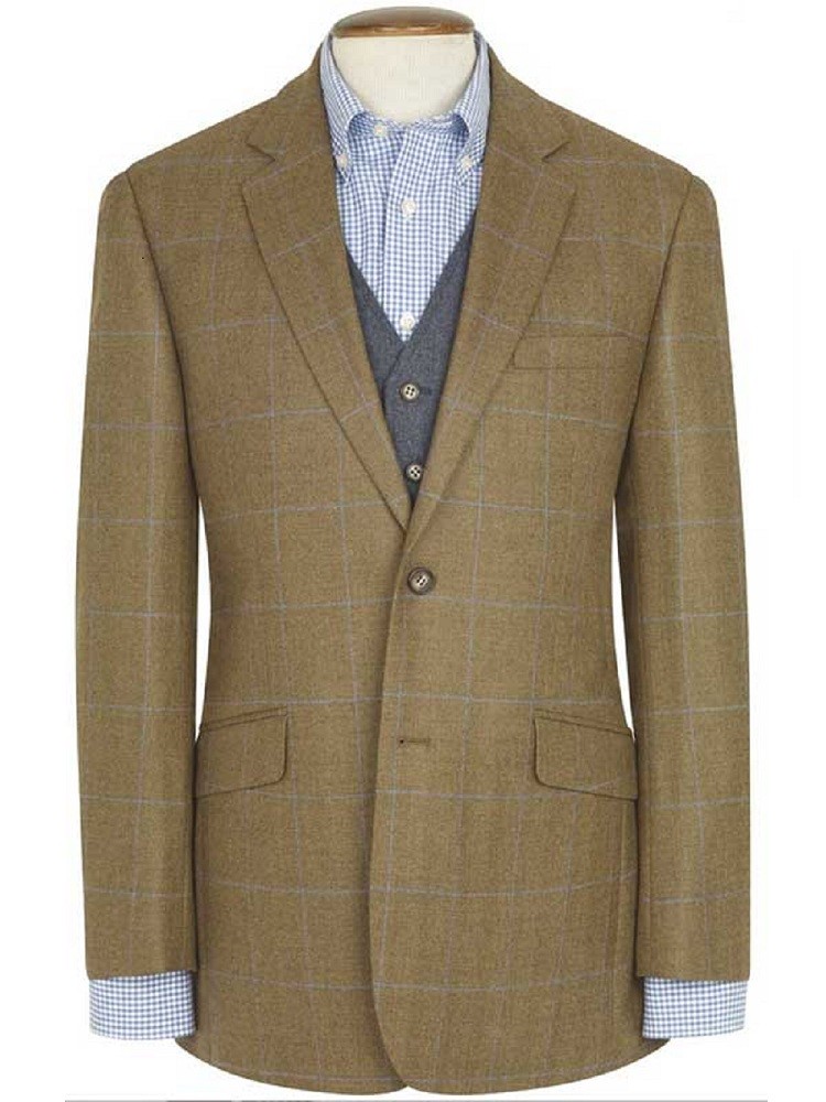 Hindhead Pure New Wool Tweed Jacket - Olive & Navy Check