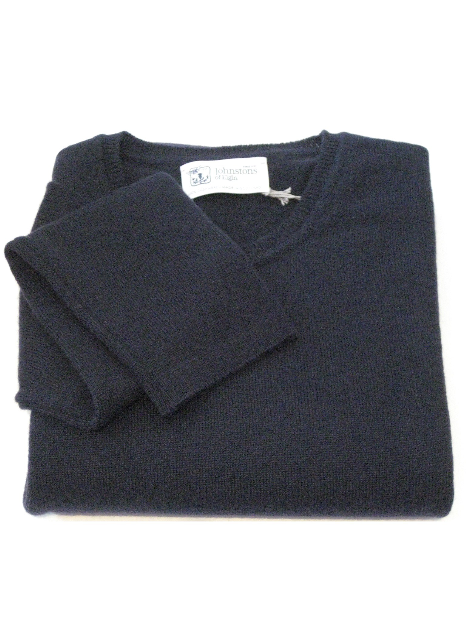 Johnstons of Elgin Navy Ladies Crew Sweater - 100% Cashmere Made in Scotland