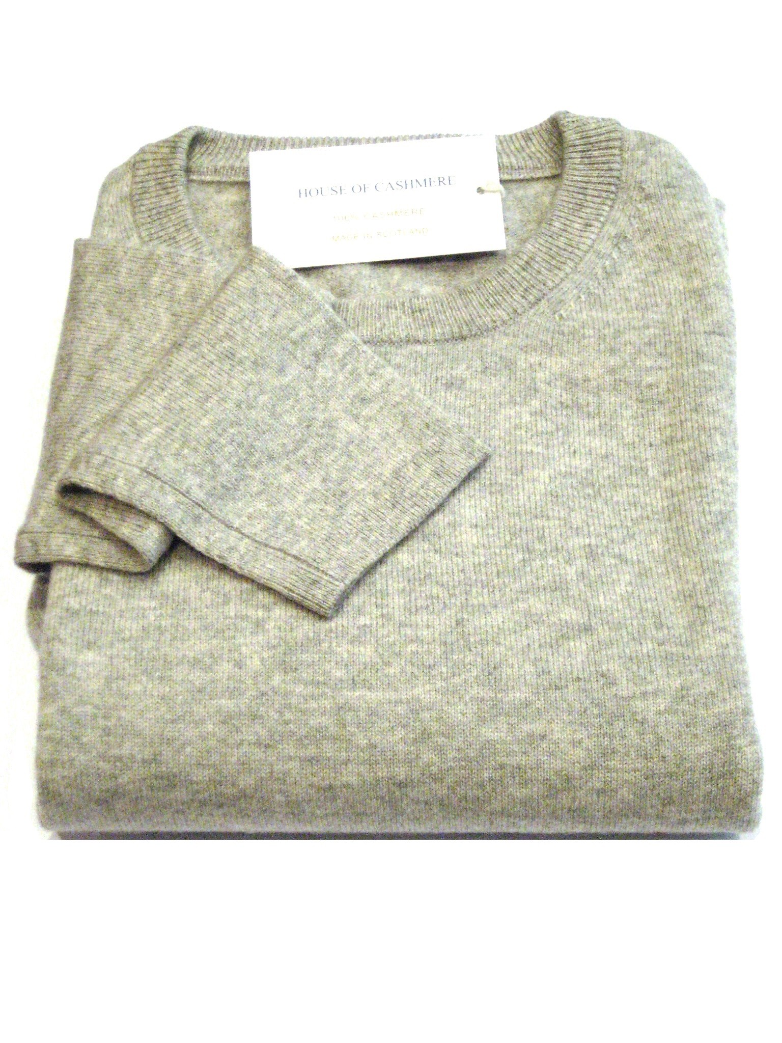 Light Grey Ladies Crew Sweater - 100% Cashmere Made in Scotland
