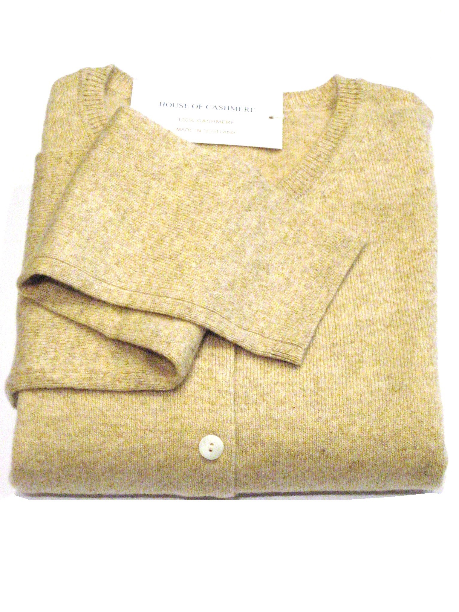 Linen Ladies' Crew Cardigan - 100% Cashmere Made in Scotland