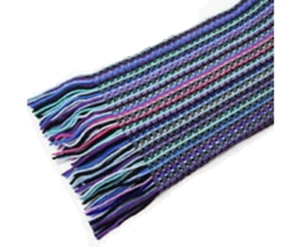 The Scarf Company Blue Striped Lace Stitch Cashmere Scarf 