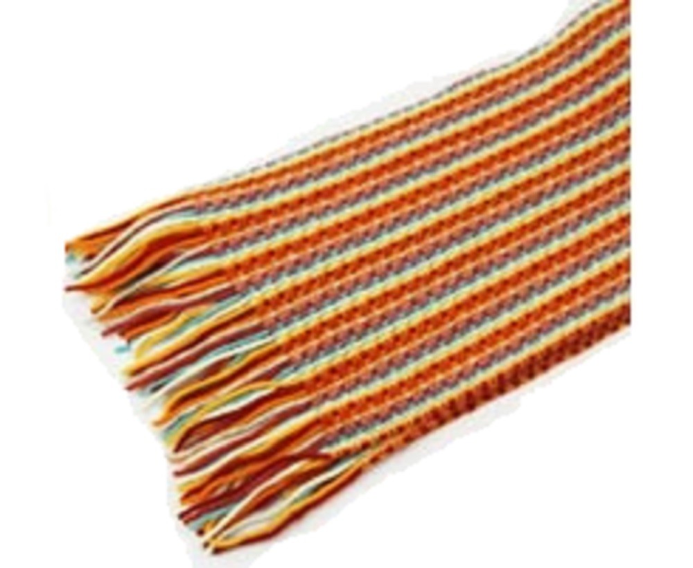The Scarf Company Orange Striped Lace Stitch Cashmere Scarf