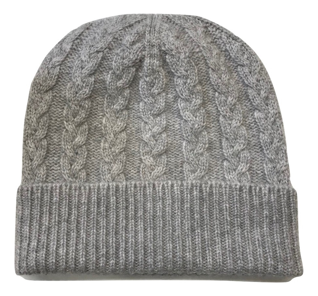 The Scarf Company Light Grey Cashmere 3ply Cable Knit Beanie Hat