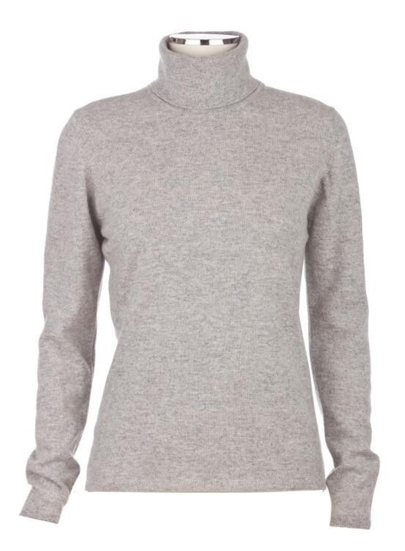 Johnstons of Elgin Light Grey Ladies' Roll Neck - 100% Cashmere Made in Scotland