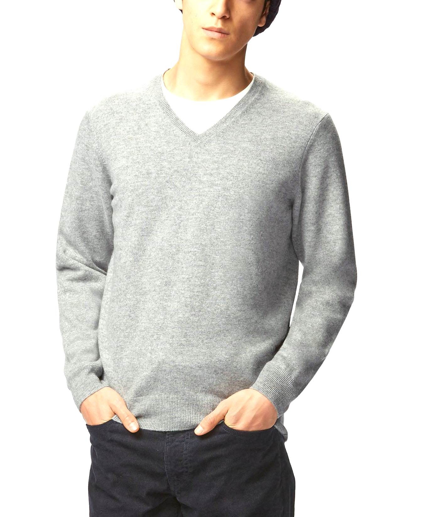 Mens Light Grey V-Neck Sweater - 100% Cashmere Made in Scotland