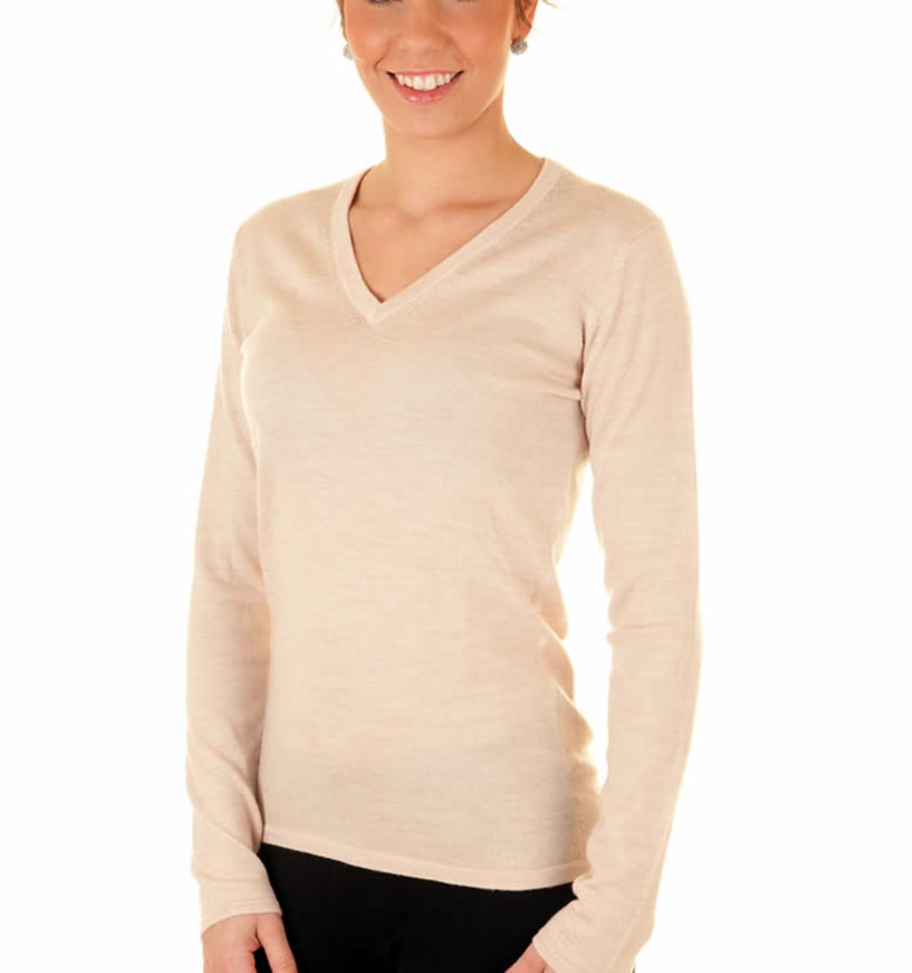 Linen Ladies V-Neck Sweater - 100% Cashmere Made in Scotland