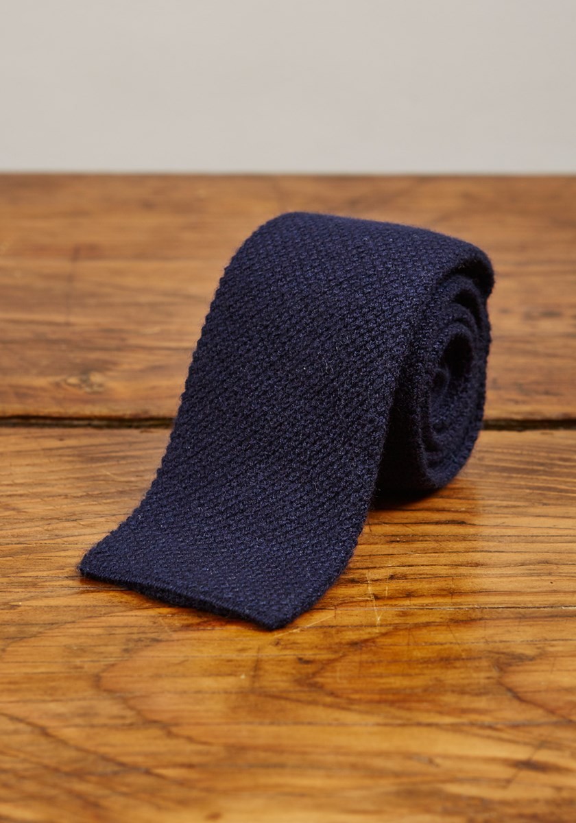 Cashmere Narrow Knitted Tie - Navy