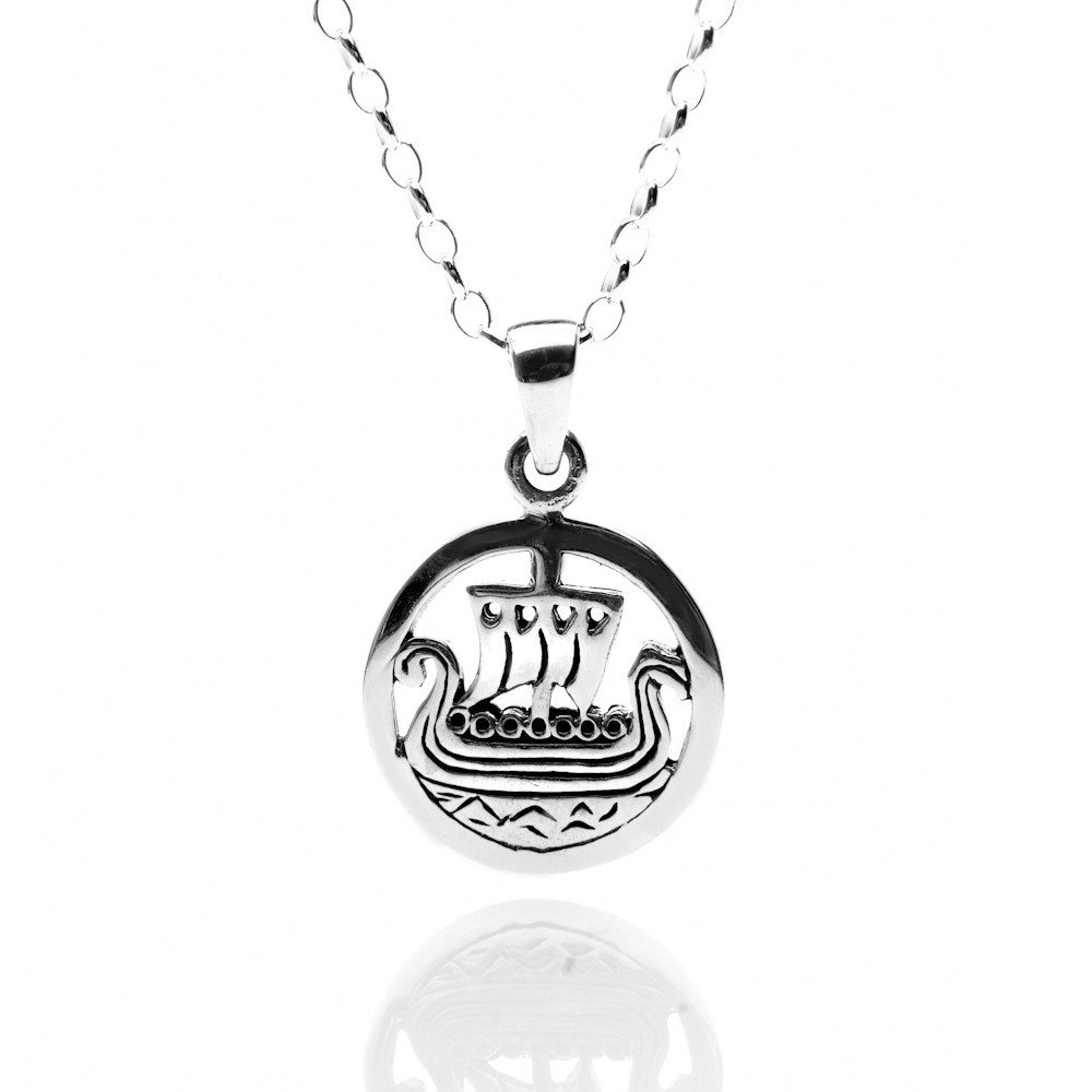 Viking Ship Sterling Silver Pendant Necklace 