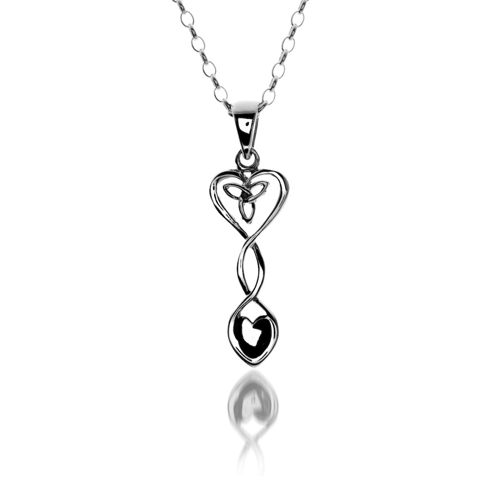 Celtic Welsh Heart Love Spoon Sterling Silver Pendant Necklace 
