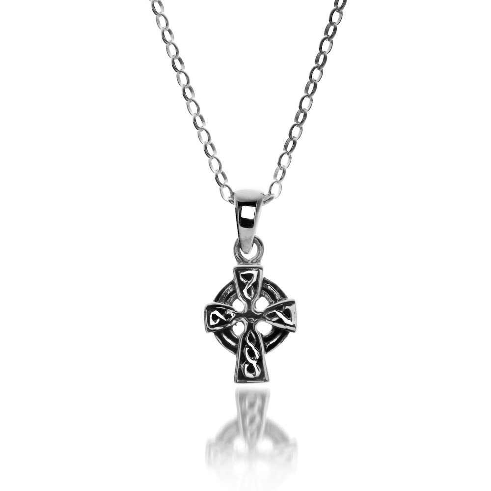 Celtic Cross Head Sterling Silver Pendant Necklace 