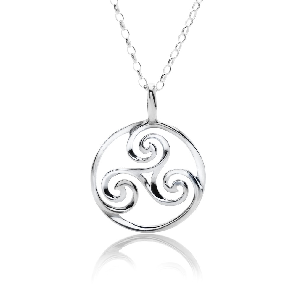 Triskele Round Sterling Silver Pendant Necklace 