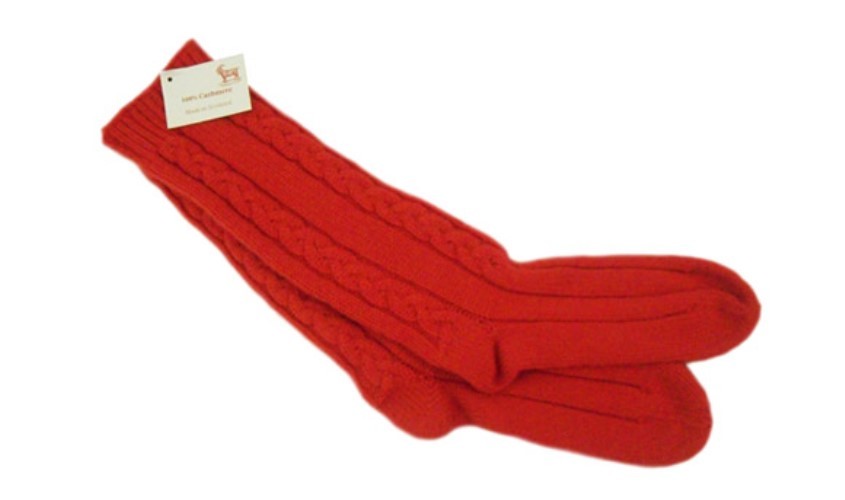 Pheonix Red 100% Cashmere 3 Ply Cable Ladies Bed Socks from the Scarf Company